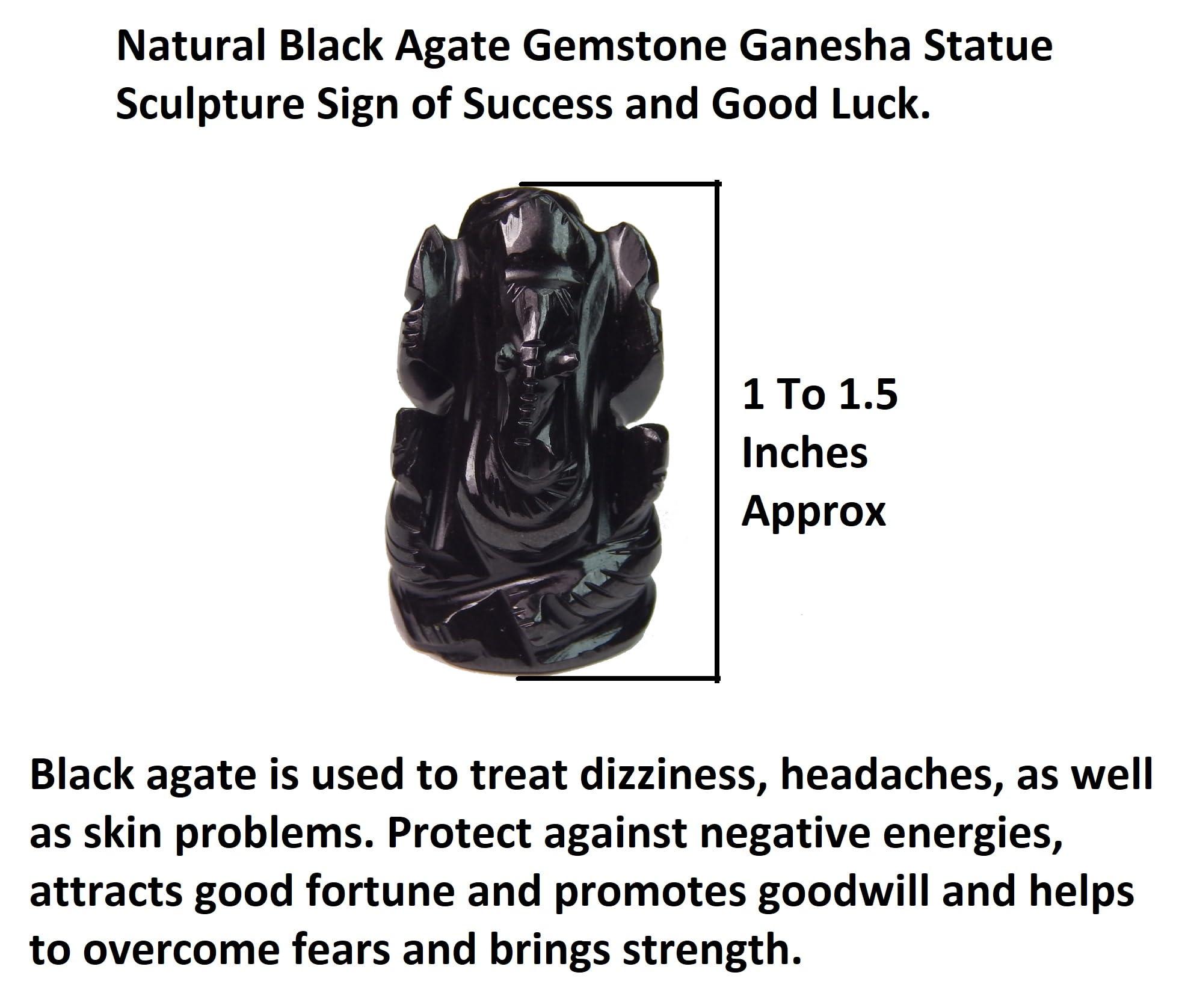 Myhealingworld Natural Black Agate Gemstone Ganesha Statue Sculpture Sign of Success and Good Luck. - Image 2