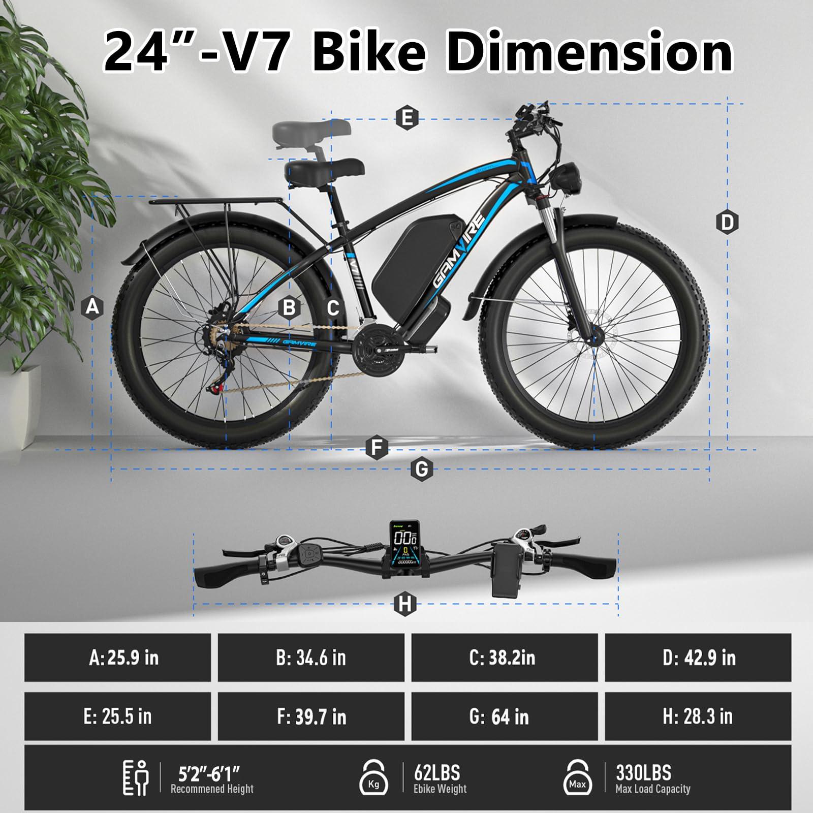 GAMVIRE 24"/26" Ebike for Adults Electric, Peak 2500W E-Bike, 52V 19.2Ah, Max 40MPH&70Miles, Hydraulic Disc Brake, Off Road Snow Mountain Pedal Assist E-Bikes, Fat Tire Fast E-Bicycle, UL Certified - Image 8
