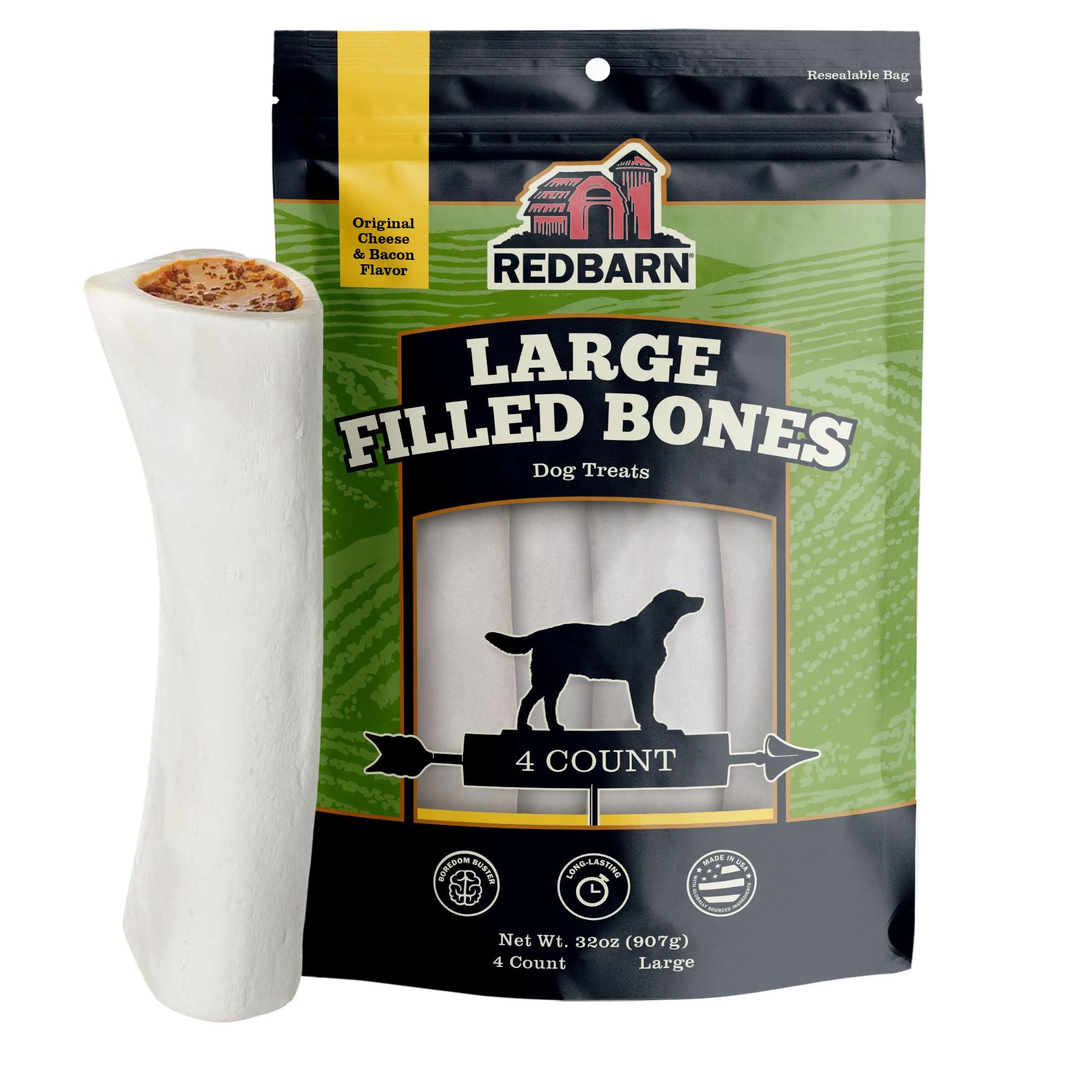 Redbarn Pet Products Large Filled Dog Bones, Cheese & Bacon Flavor - Long Lasting Stuffed Femur Chew Treat Made in USA - 4 Count - Packaging May Vary - Image 1
