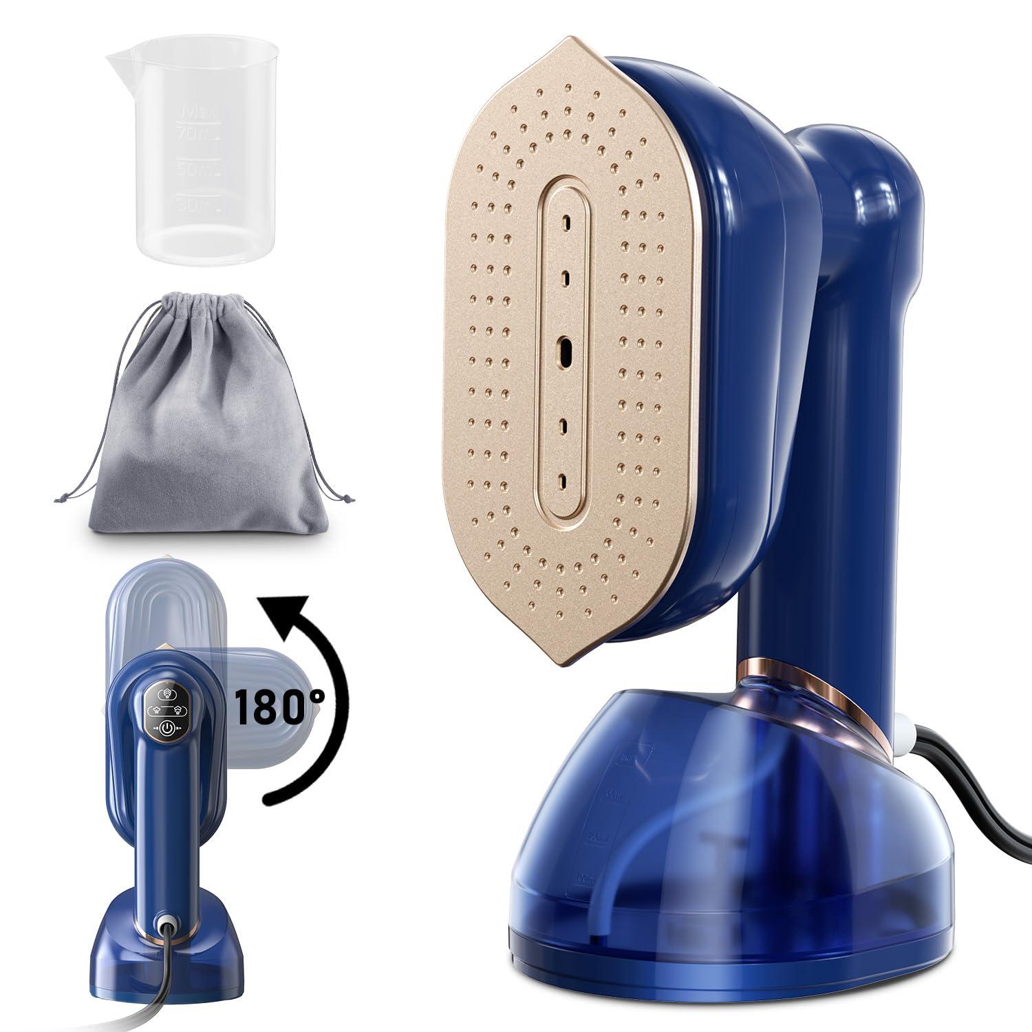 CPWORLD Steamer for Clothes, Travel Steamer & Iron 2-in1, Handheld Clothes Steamer-20s Heat-up, 230ml Large Tank, 180° Rotatable Handle, 1050W Portable Garment Steamer with Storage Bag, Only for 120V