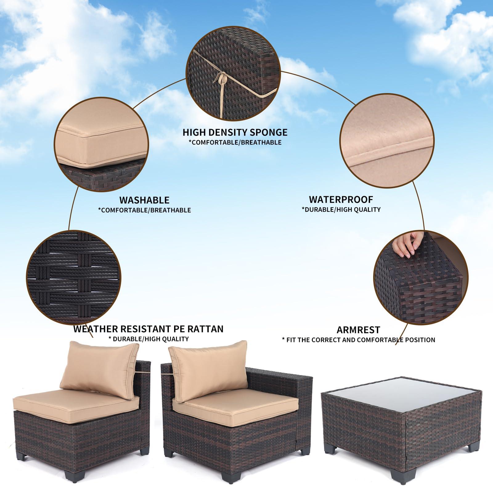 LEVELEVE 7 Pieces Outdoor Patio Furniture Sets,Rattan Conversation Sectional Set,Manual Weaving Wicker Patio Sofa with Tea Table - Image 5