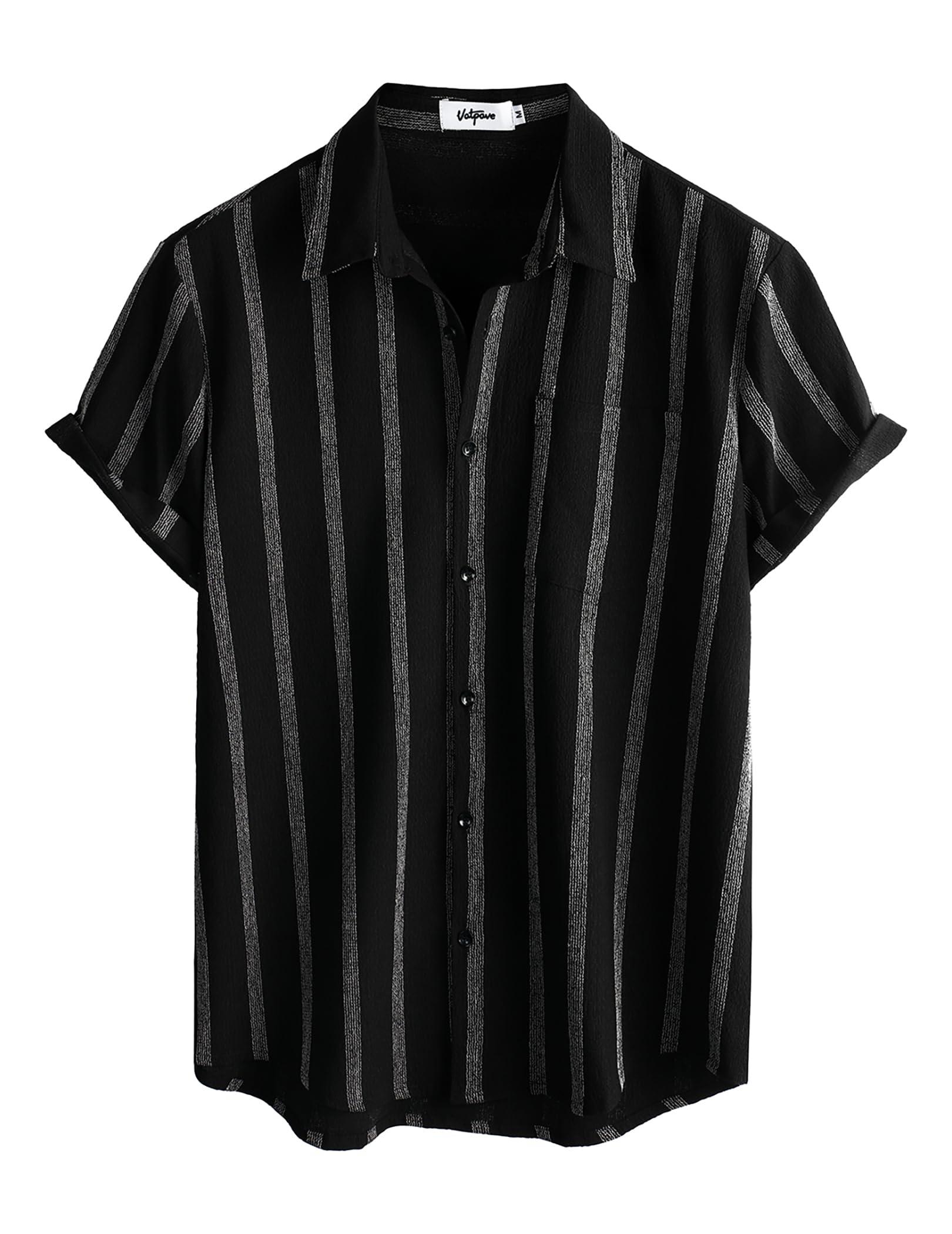 VATPAVE Mens Summer Striped Shirts Button Down Short Sleeve Vintage Beach Hawaiian Shirts with Pocket - Image 4