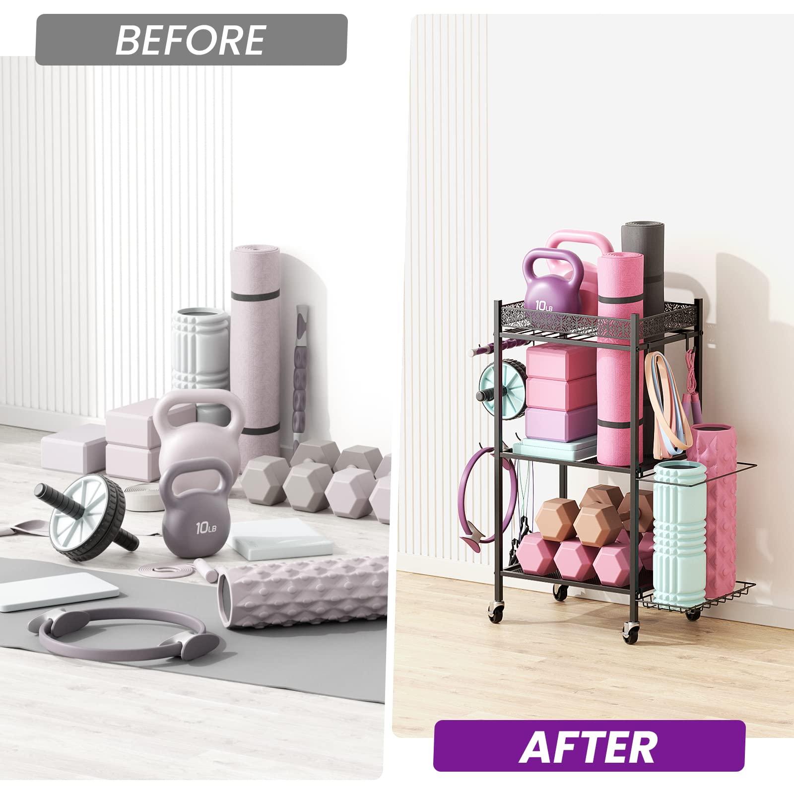 Yoga Mat Storage Rack, Home Gym Storage Rack, VOPEAK Workout Storage for Yoga Mat, Foam Roller, Equipment Gym Storage for Home Exercise and Fitness Gear (Metal) - Image 6