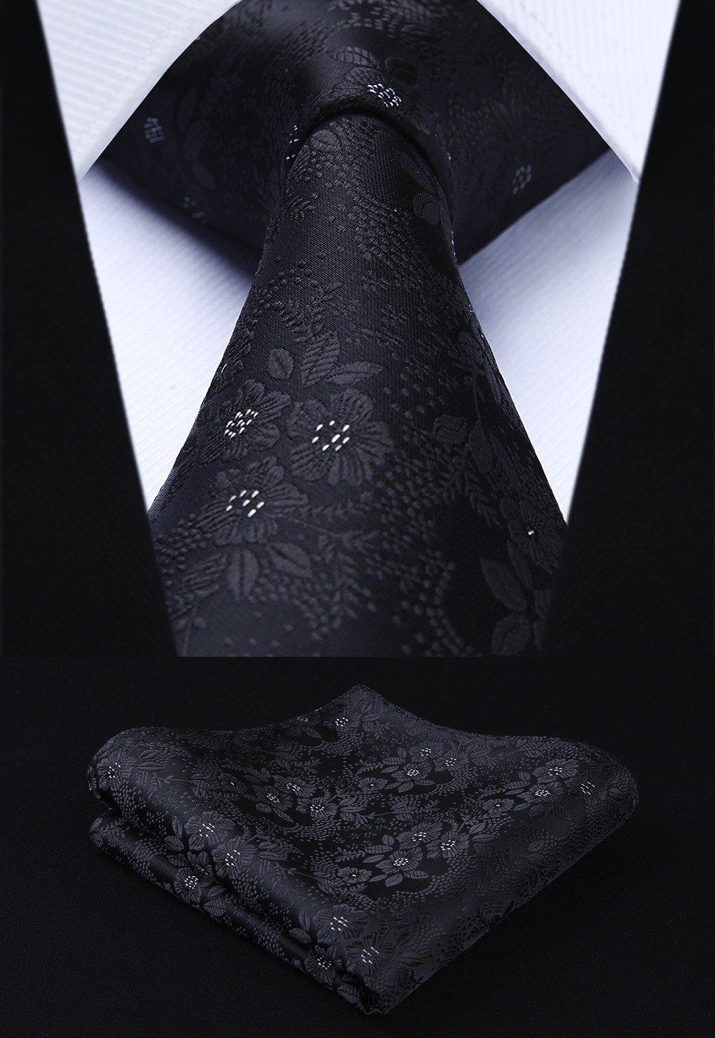 HISDERN Men Floral Ties Woven Classic 3.4" Necktie Set Formal tie Pocket Square for Wedding with Handkerchief Gift Box - Image 8