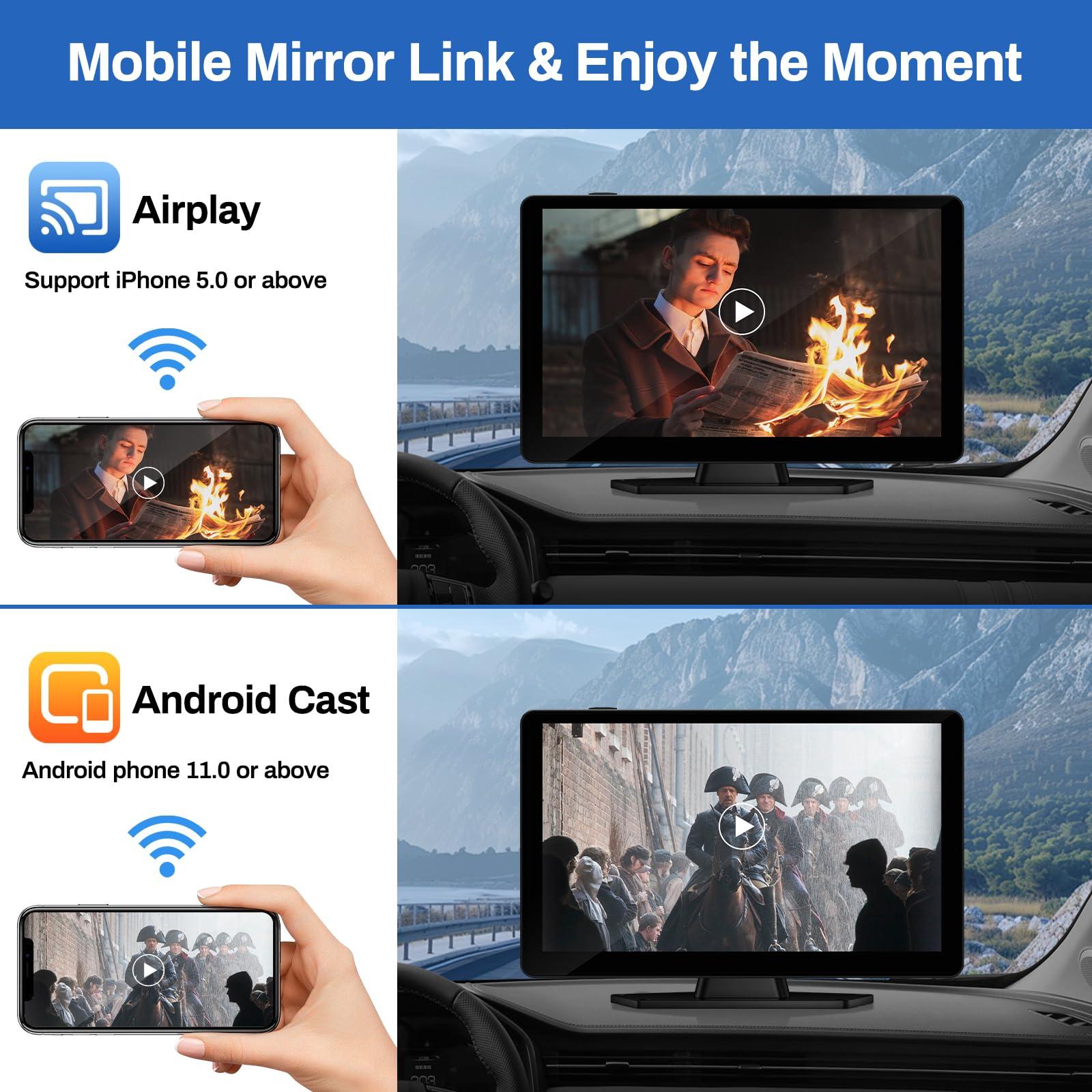 BOXGVO Wireless Carplay Screen for Car with 4K Dash Cam, 9" Portable Carplay & Android Auto, Car Stereo Touchscreen with 1080p Backup Camera, GPS Navigation/Voice Control/Mirror Link/Bluetooth - Image 7