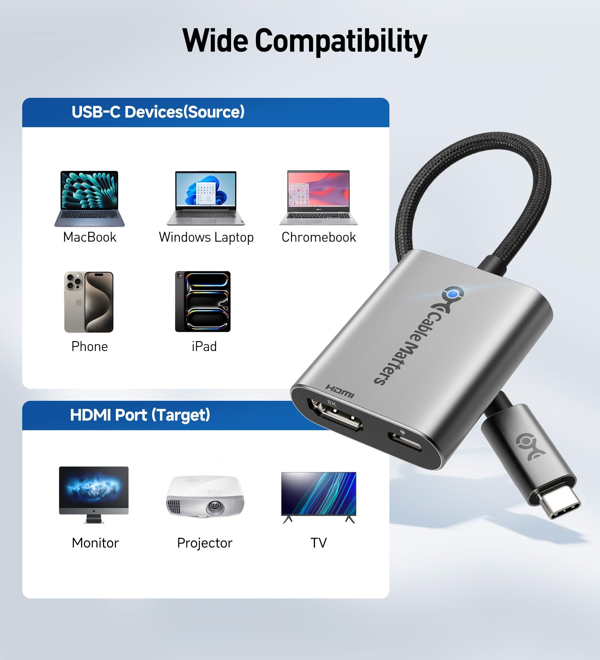 Cable Matters 48Gbps USB C to HDMI 2.1 Adapter with 140W Charging for MacOS, Windows, Supports [4K@240Hz /8K@60Hz HDR], Thunderbolt 4 to HDMI Adapter, Compatible for MacBook, Thunderbolt 5 Laptops - Image 7