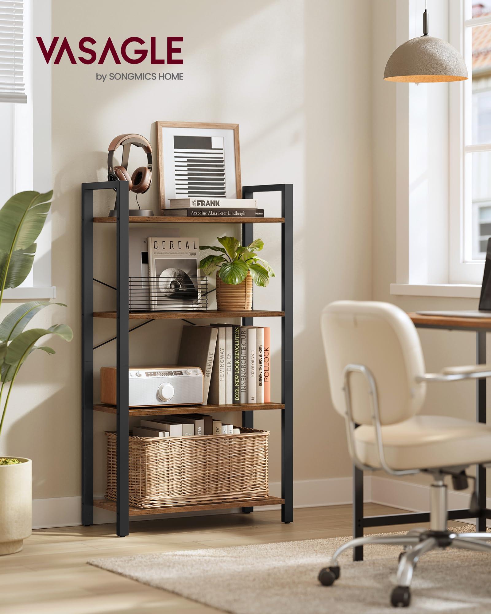 VASAGLE 4-Tier Bookshelf, Bookcase with Steel Frame, Book Shelf for Living Room, Home Office, Study, 11.8 x 26 x 47 Inches, Industrial Style, Rustic Brown and Ink Black ULLS60BX - Image 2
