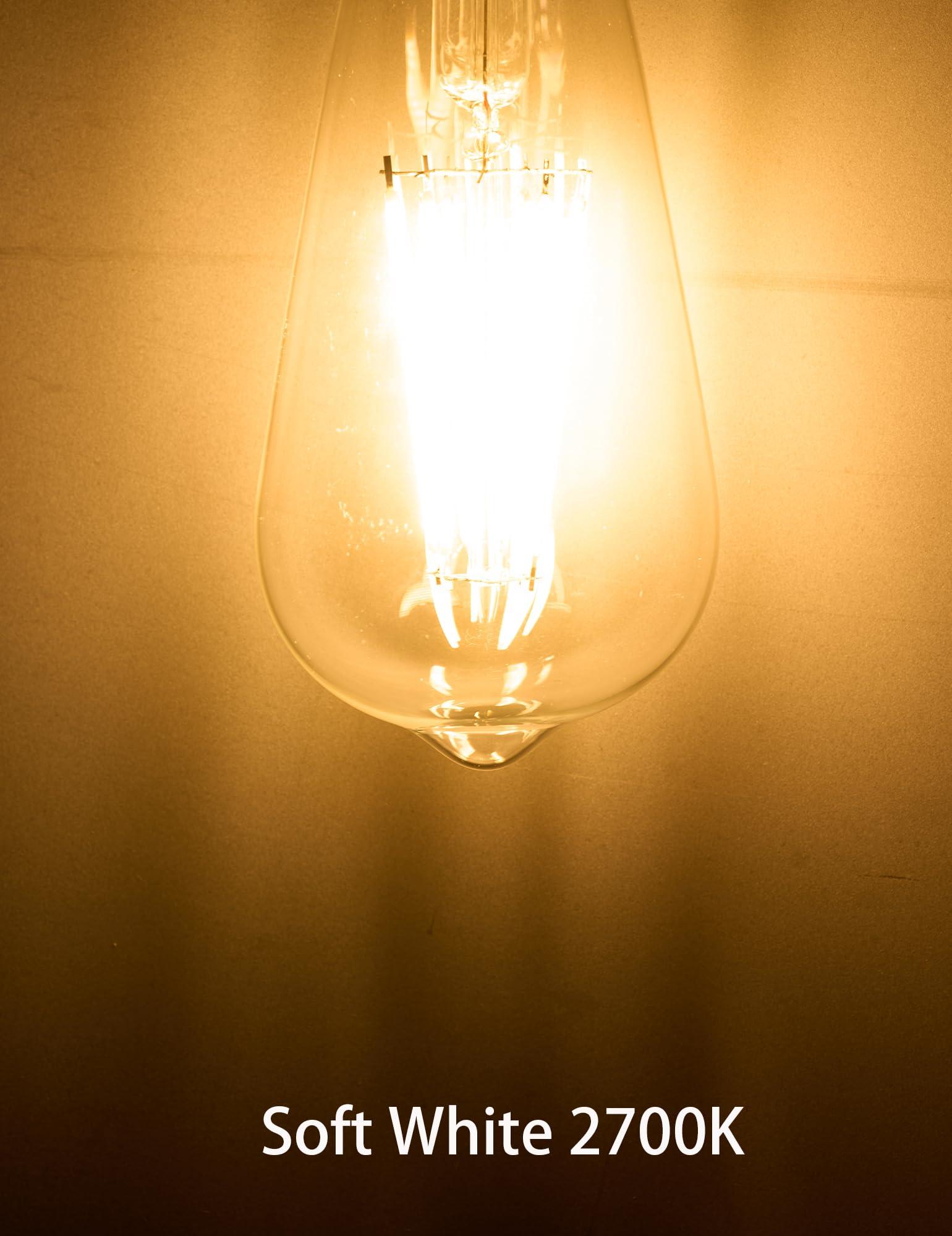 Dusk to Dawn Edison Light Bulbs ST58(ST19) Vintage, Soft White 2700K, 6.5W=60W, Non-Dimmable Auto On/Off, Light Sensing LED Filament Bulb Outdoor for porch patio garage garden,750LM, E26, 4-Pack - Image 2