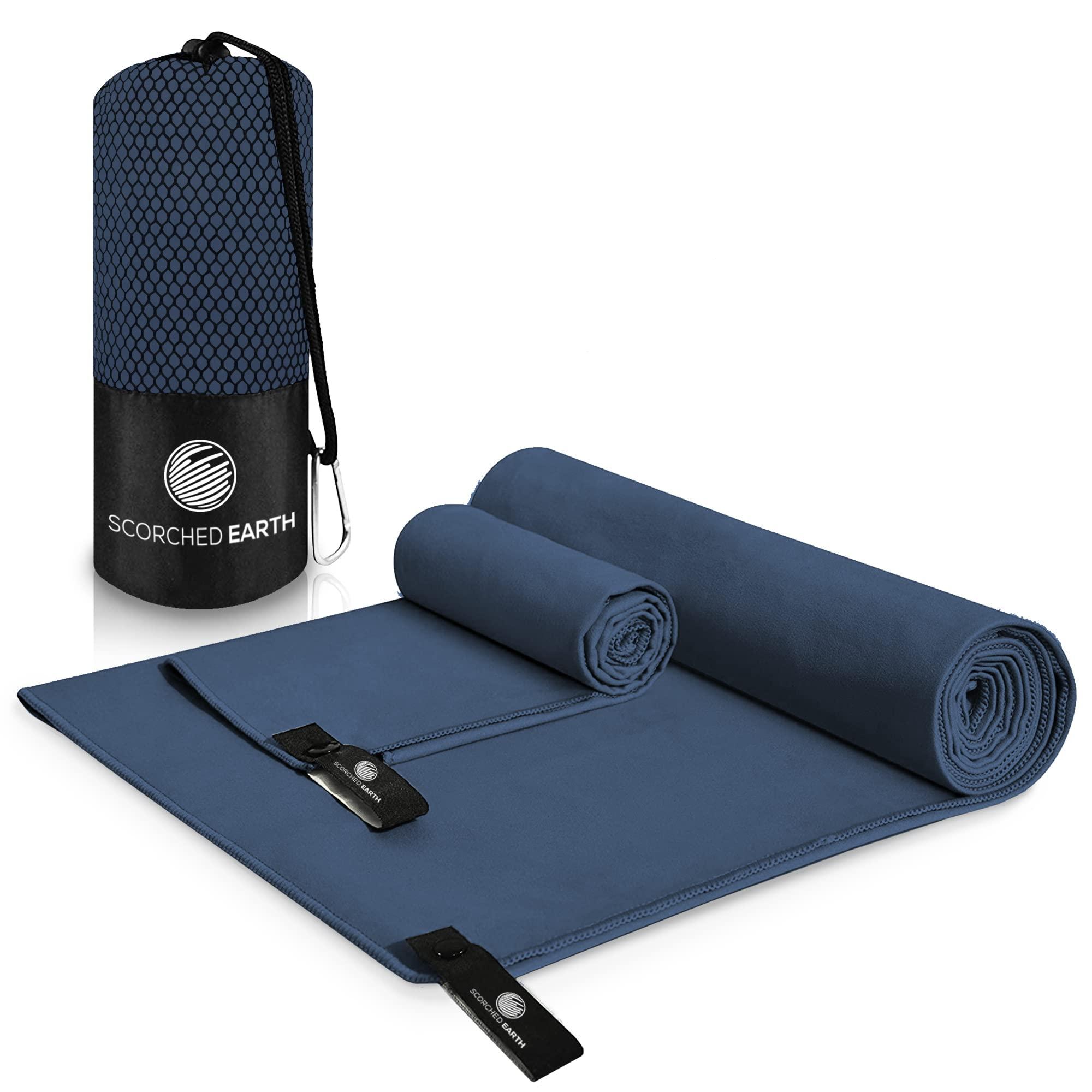 ScorchedEarth Microfiber Travel & Sports Towel Set - Quick Dry, Super Absorbent, Compact, Lightweight - for Camping, Backpacking, Hiking, Beach, Yoga, Swimming - Includes 2 Sizes + Carrying Bag & Clip - Image 1