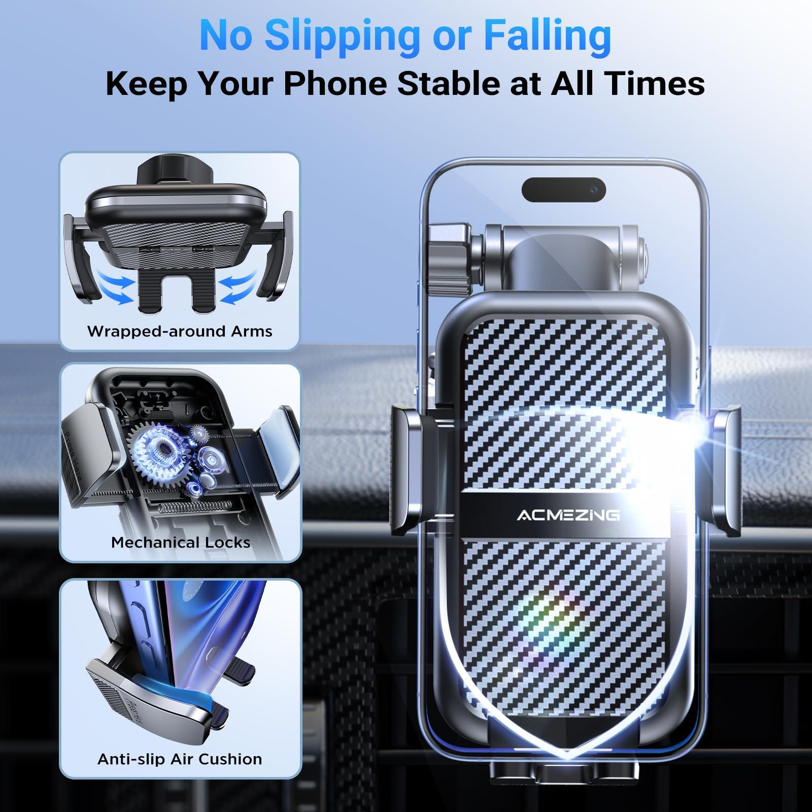 3-in-1 Car Phone Holder [122+LBS Strongest Suction & Stable Clamp Arm] 360° Adjustable Car Phone Mount, Cell Phone Holders for Your Car for Dashboard Vent, All Smartphones & Car Models (Black) - Image 4