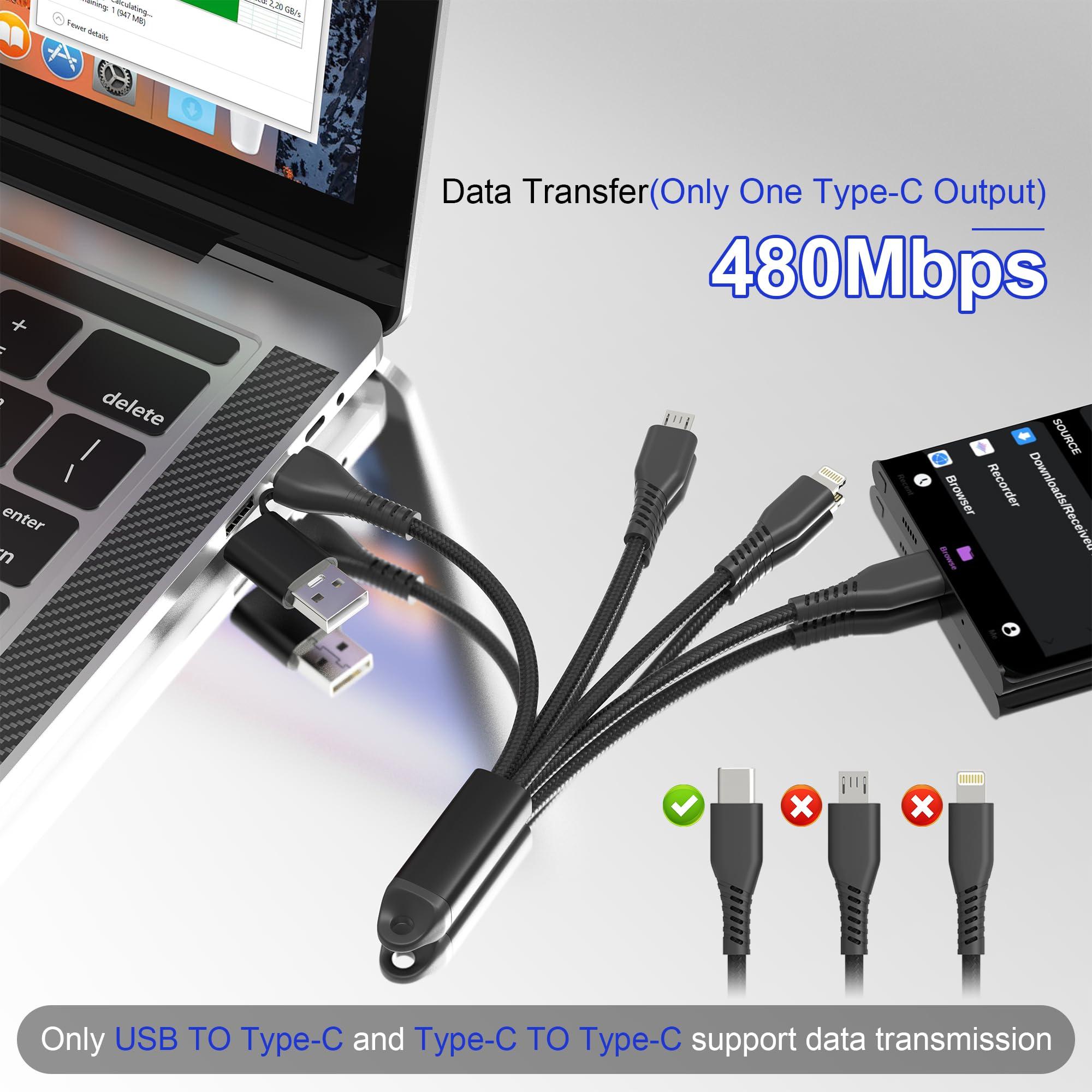 5in1 Multi Charging Cable Fast Charging 60W - Short Universal USB Keychain Cable - Portable Nylon Braided Charging Cord with Type C[MFi & 3A Fast Charge & Data Sync & Carplay]Micro USB/Lightning Ports - Image 4