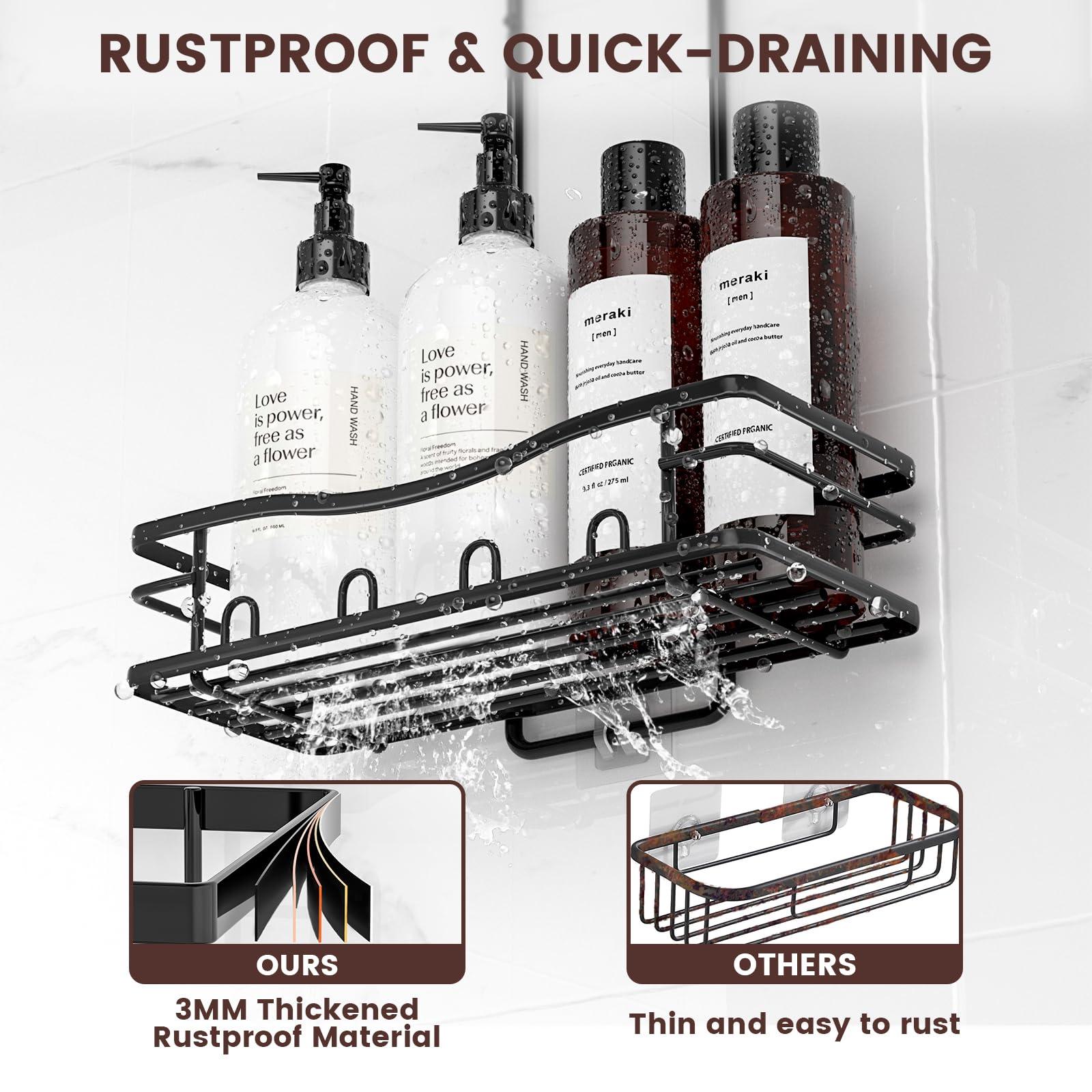 REINHARDT Shower Caddy Hanging, Rustproof Shower Caddy Anti-Swing Shower Organizer Over Showerhead No Drilling Shower Racks with Soap Holder Multi Hooks Bathroom Storage for Shampoo Sponge, Black - Image 5