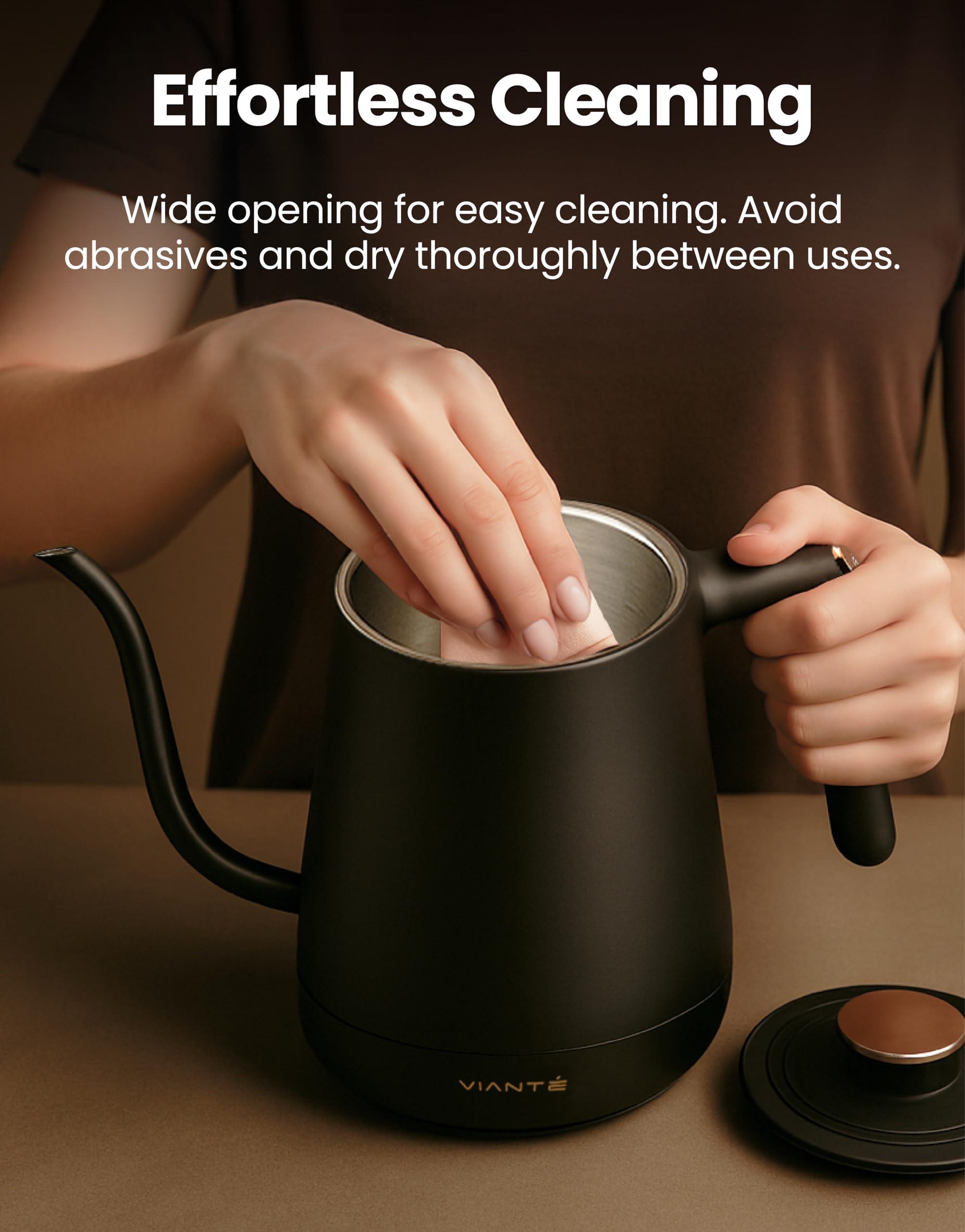 Vianté Electric Gooseneck Kettle with Precise Temperature Control. Pour Over Coffee & Tea Kettle. Boil-Dry Protection & Keep Warm Function. Stainless Steel, BPA-Free. Includes V60#2 Filters. 0.8L - Image 9