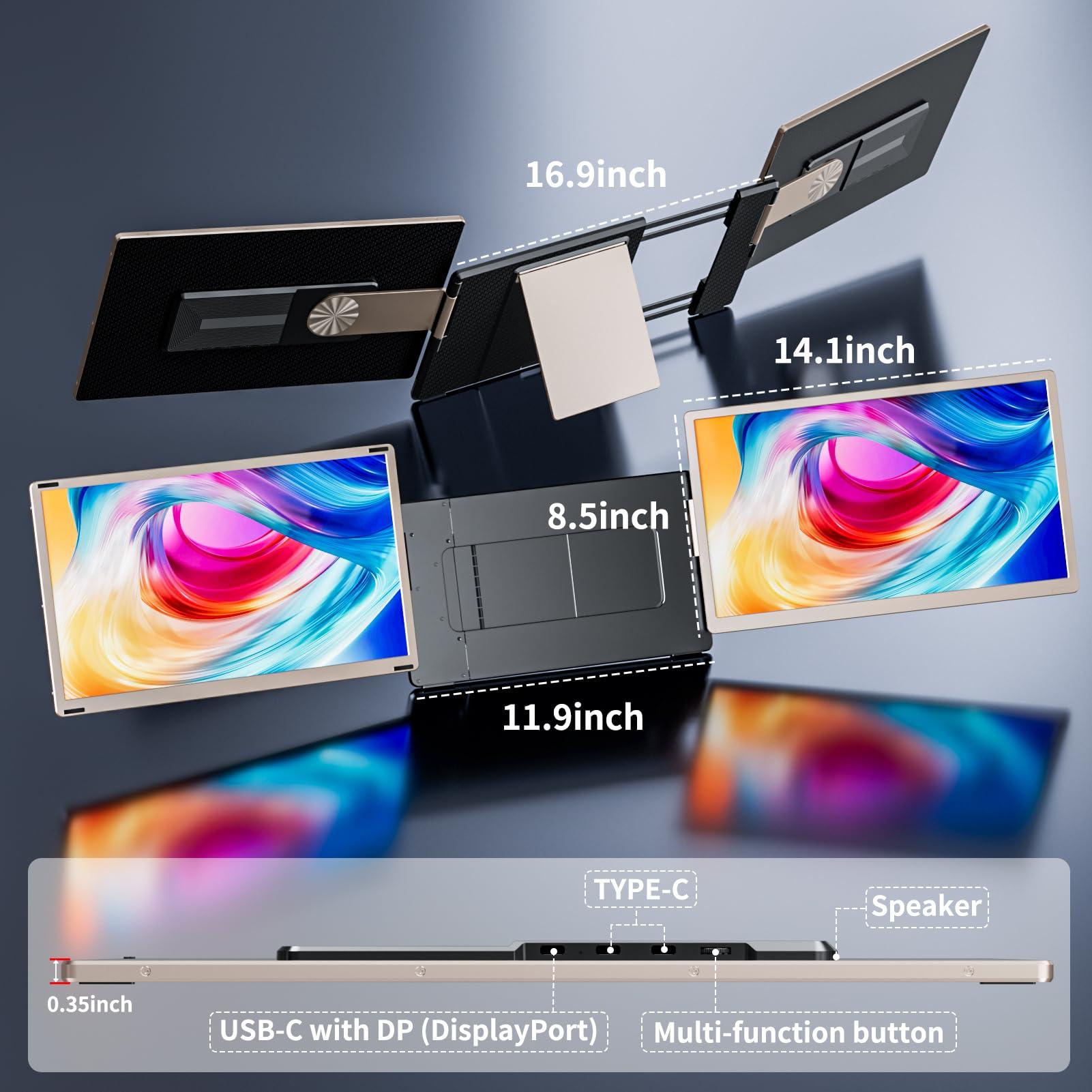 S6 Laptop Screen Extender Monitor Portable, 15.6'' Dual Screen Monitor for Laptop Plug and Play, FHD 1080P IPS Multi Triple Monitor for 13''-17'' Laptops Compatible with Mac/Wins/Android/Dex - Image 5