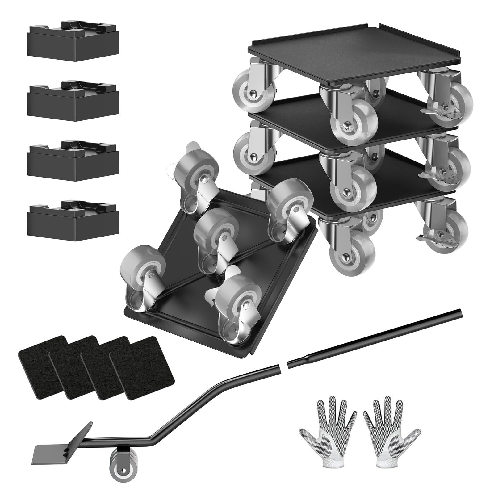 LOYAL TIGER Furniture Dolly,Furniture Mover Pro Set,Furniture Lifter with 5 360° Rotatable Rubber Universal Wheels，Carbon Steel Panel Furniture Movers，Maximum Load 1500LBS.