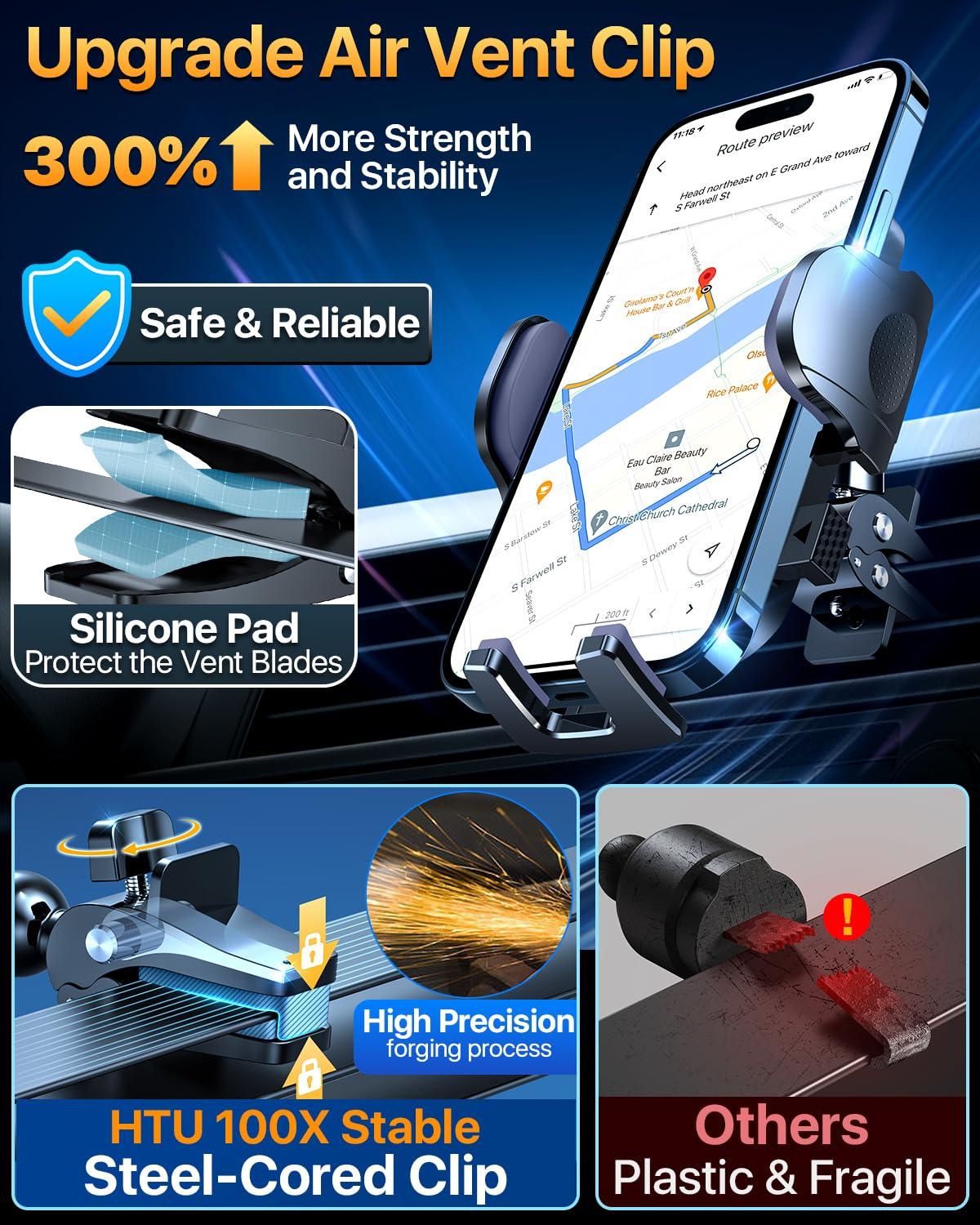 2025 Ultimate Car Phone Mount【98+LBS Strongest Suction & Military-Grade】【Patent & Safety Certs】 Cell Phone Holder Truck Stand for Dashboard Windshield Vent for iPhone 16 Pro Max Samsung (Black) - Image 4