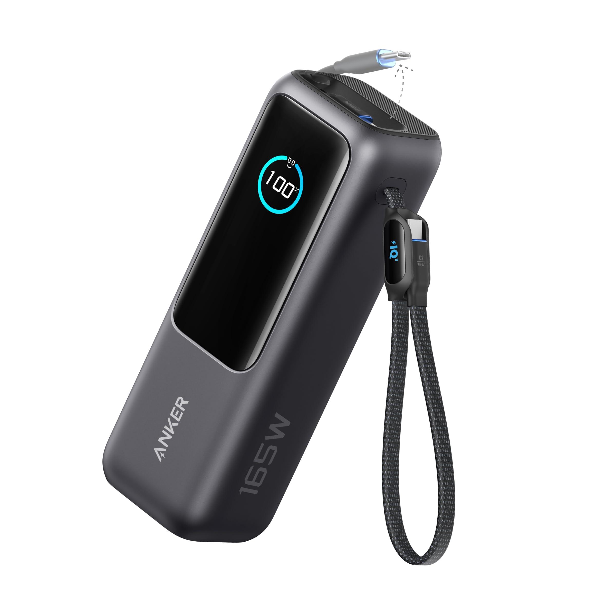 Anker Laptop Power Bank, 25,000mAh Portable Charger with Triple 100W USB-C Ports, Built-in and Retractable Cables, for iPhone 16/15 Series, MacBook, Samsung, and More (Flight-Approved)