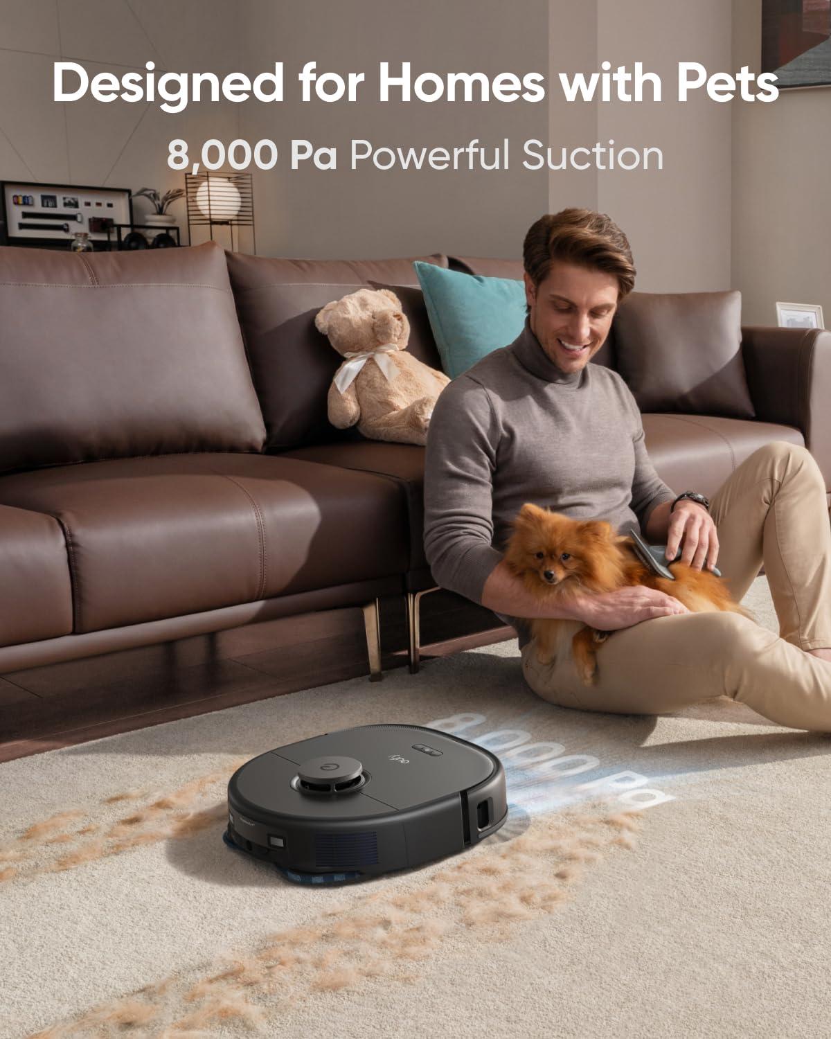eufy X10 Pro Omni Robot Vacuum and Mop Combo, 8,000 Pa Suction, Dual Mops with 12 mm Auto-Lift and Carpet Detection, AI Obstacle Avoidance, Auto Mop Washing, Auto Drying, Self-Emptying, Self-Refilling - Image 3