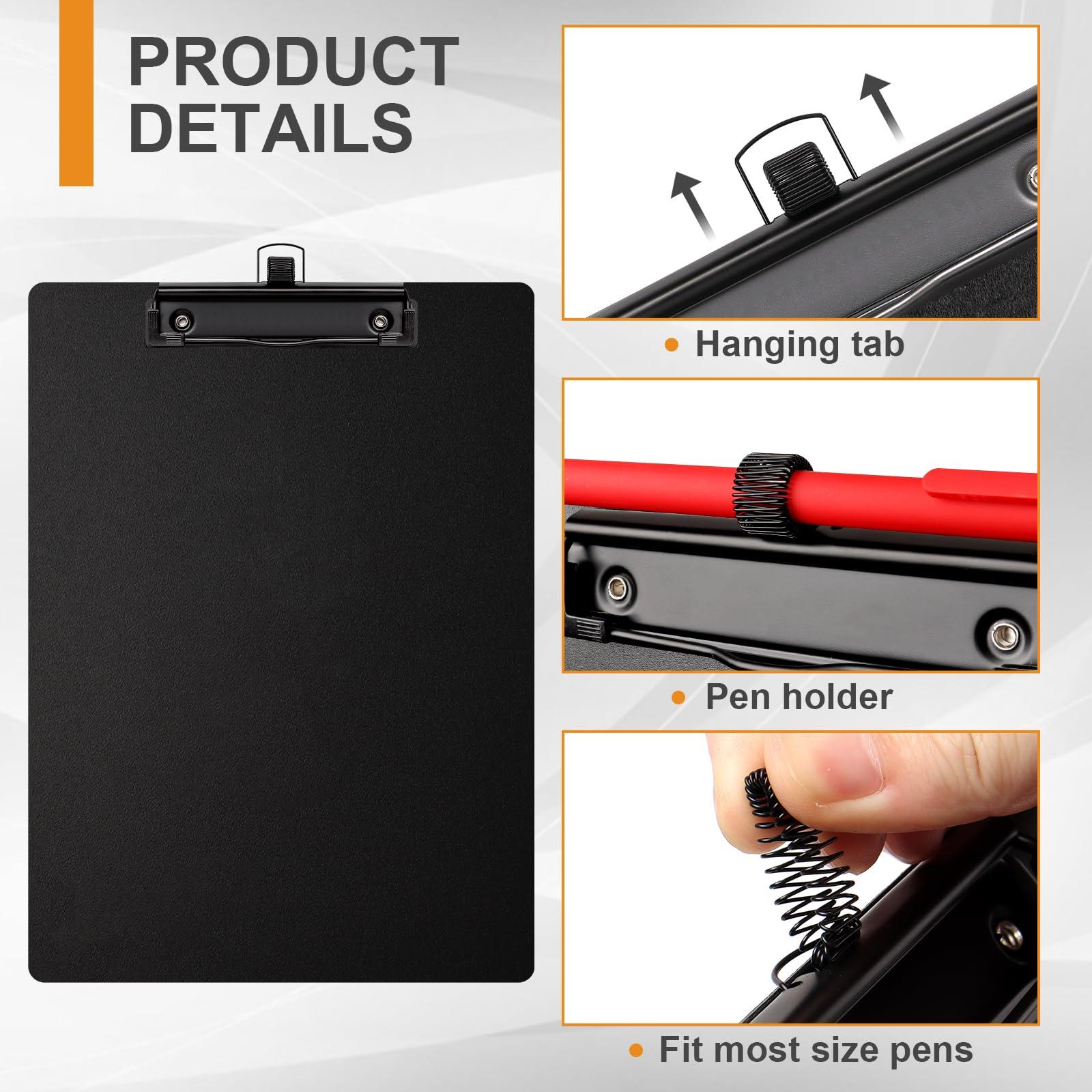 Wexpw 2-Pack Black A4 Letter Size Clipboards with Pen Holder - Plastic Clipboards for Classrooms & Offices - Image 3