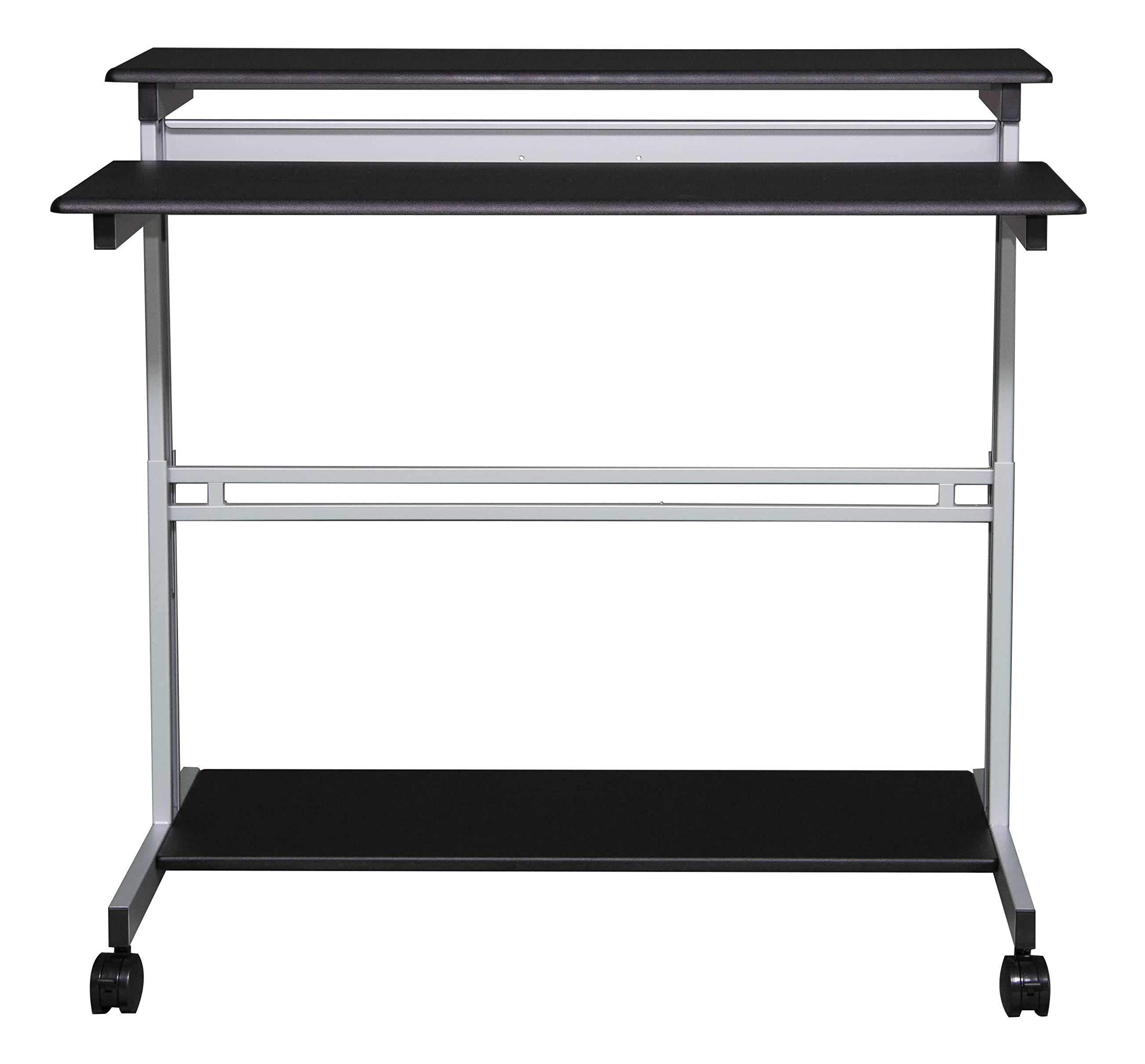Stand Up Desk Store Rolling Adjustable Height Two Tier Standing Desk Computer Workstation (Silver Frame/Black Top, 48" Wide) - Image 5