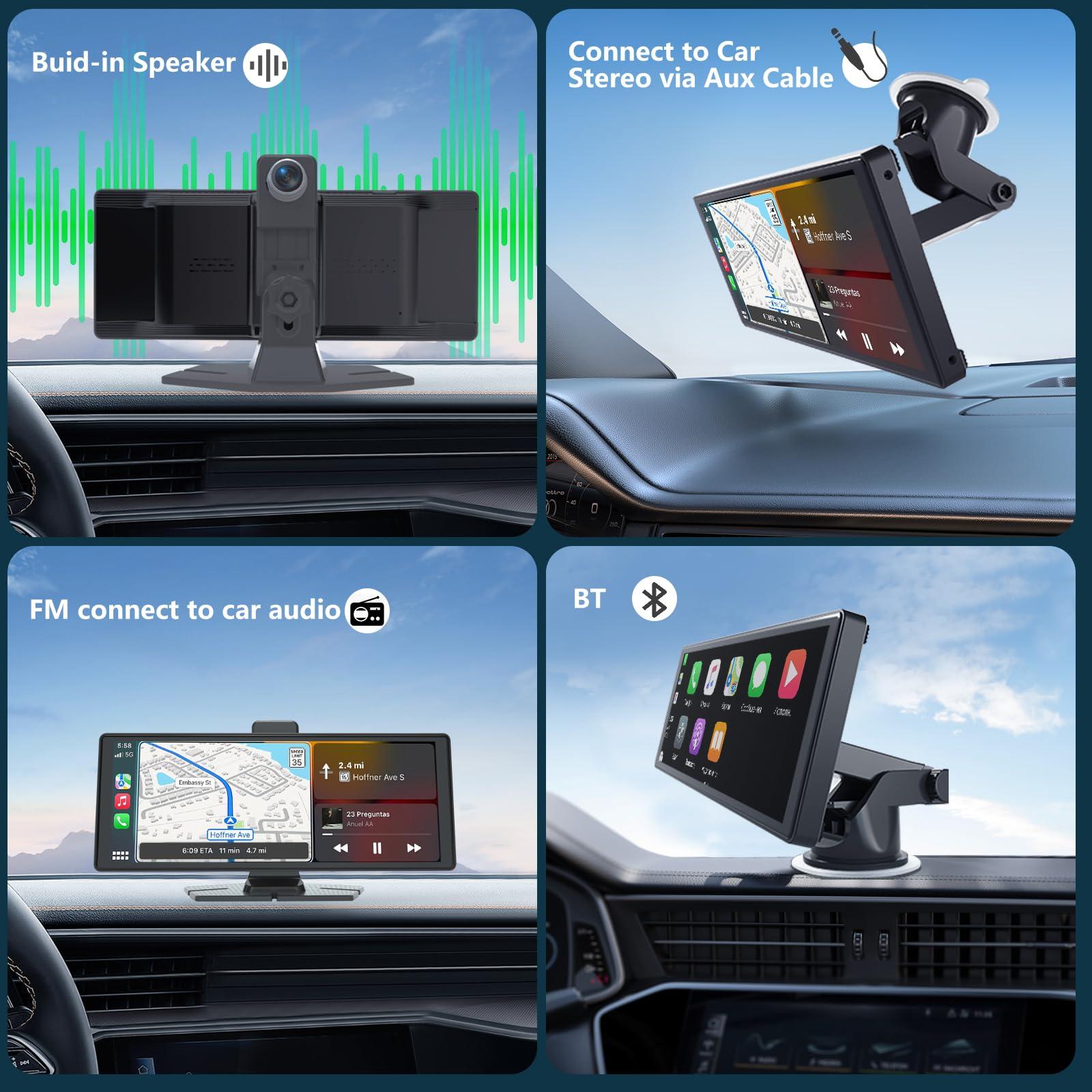 VNEIMQN 10.26" HD Carplay Screen for Car, Portable Wireless Apple Android Auto Car Play Stereo with Voice Control, 4K Dashcam, 1080P Backup Camera, Mirror Link, Bluetooth GPS - Image 7