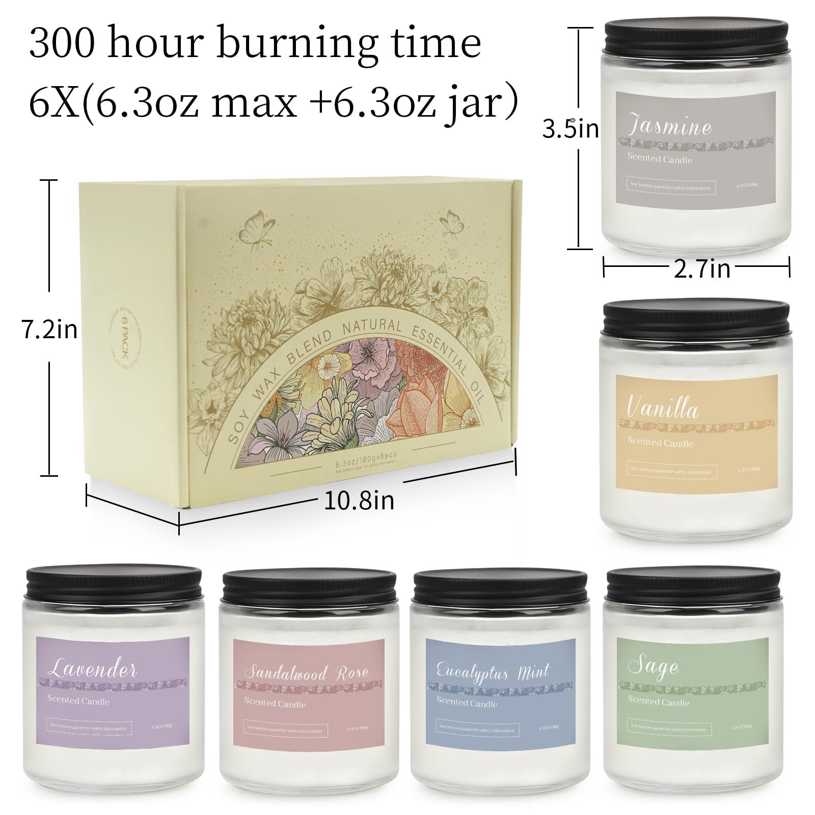 6 Pack Candles for Home Scented Aromatherapy Candles Gifts Set for Women, Lavender Candle, 37.8 oz 300 Hour Long Lasting Candles, Stocking Stuffers, Birthday, Valentine, Christmas, Anniversary Present - Image 8