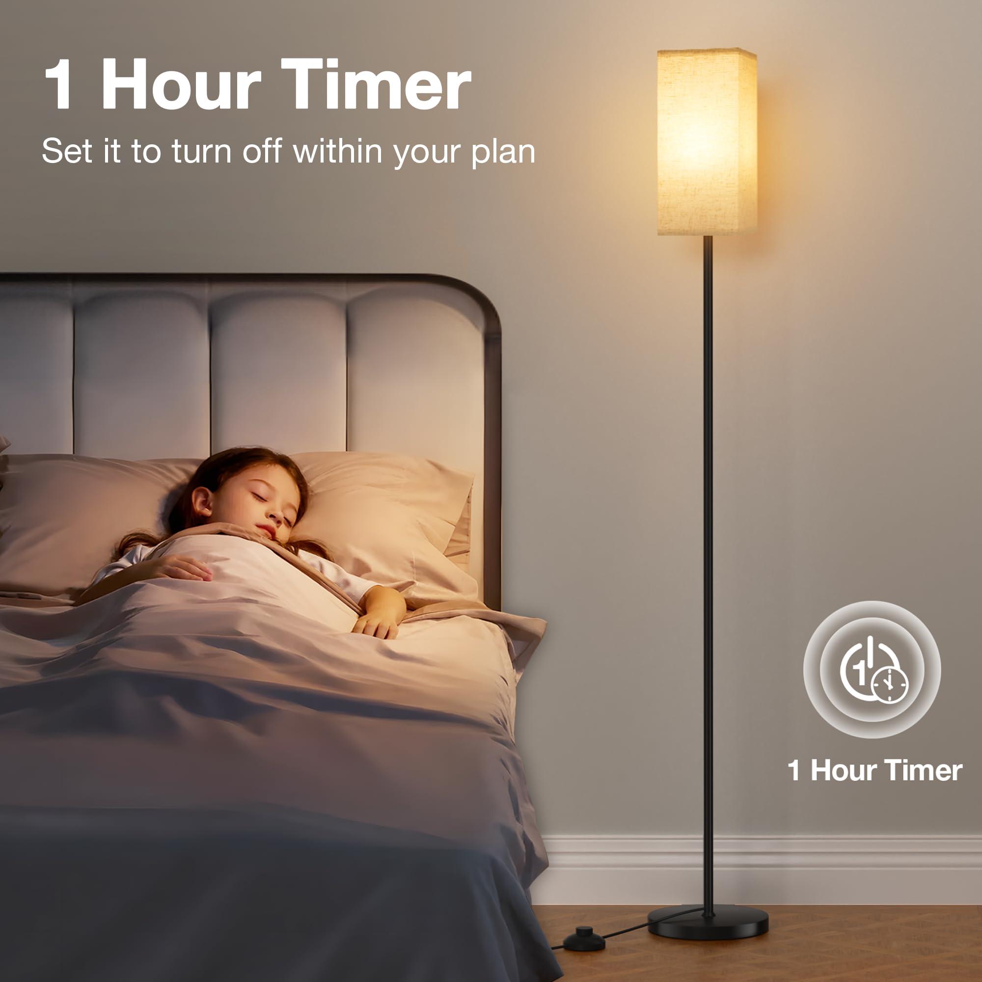 Ambimall Floor Lamps for Living Room & Remote Control, 9W Stepless Dimmable Bulb, Foot Switch, 64'' Tall Standing Lamp, Beige Lampshade(Black) - Image 5