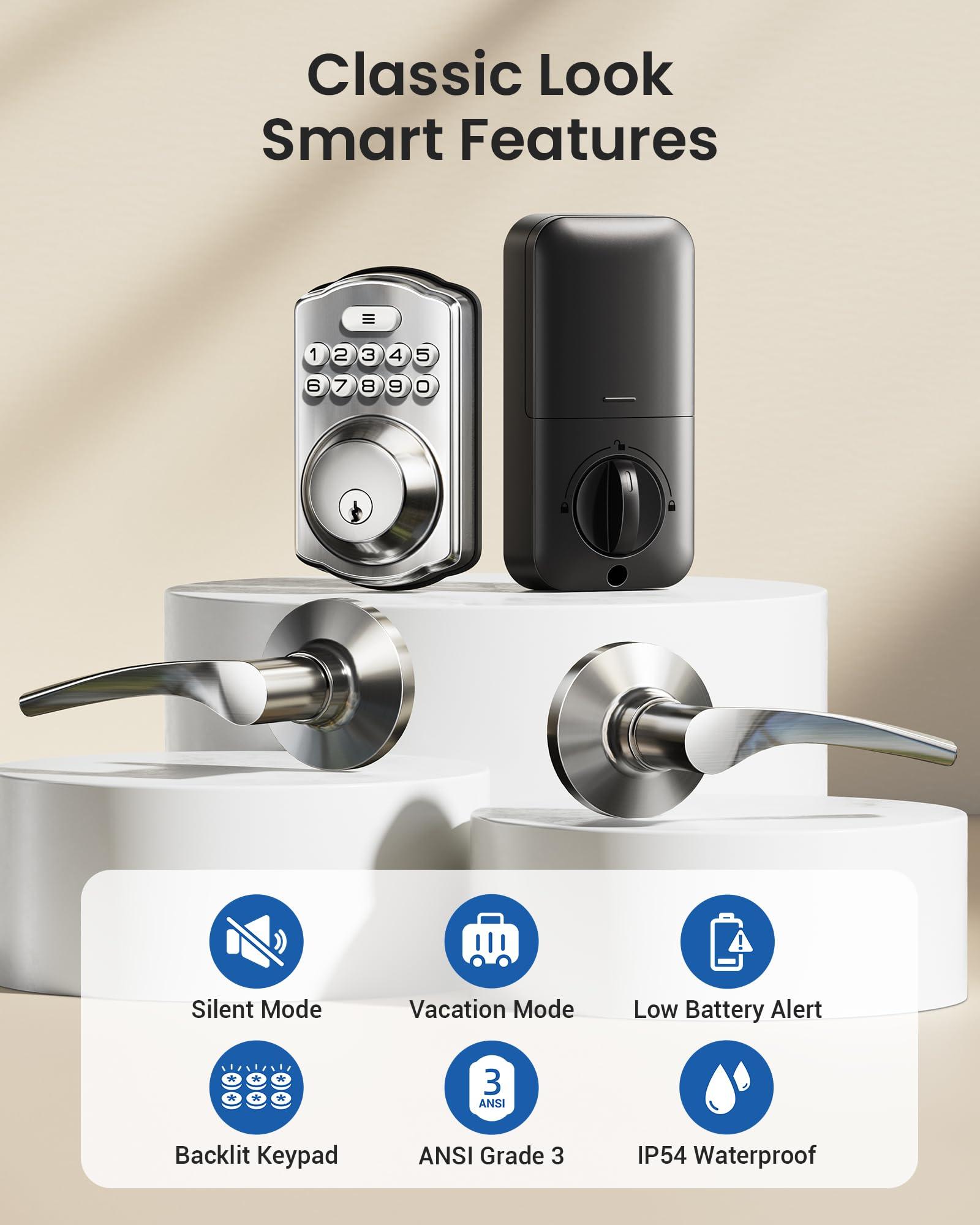 Veise Keyless Entry Door Lock with 2 Lever Handles - Electronic Keypad Deadbolt, Easy Installation Digital Smart Front Door Lock Set, Satin Nickel - Image 4