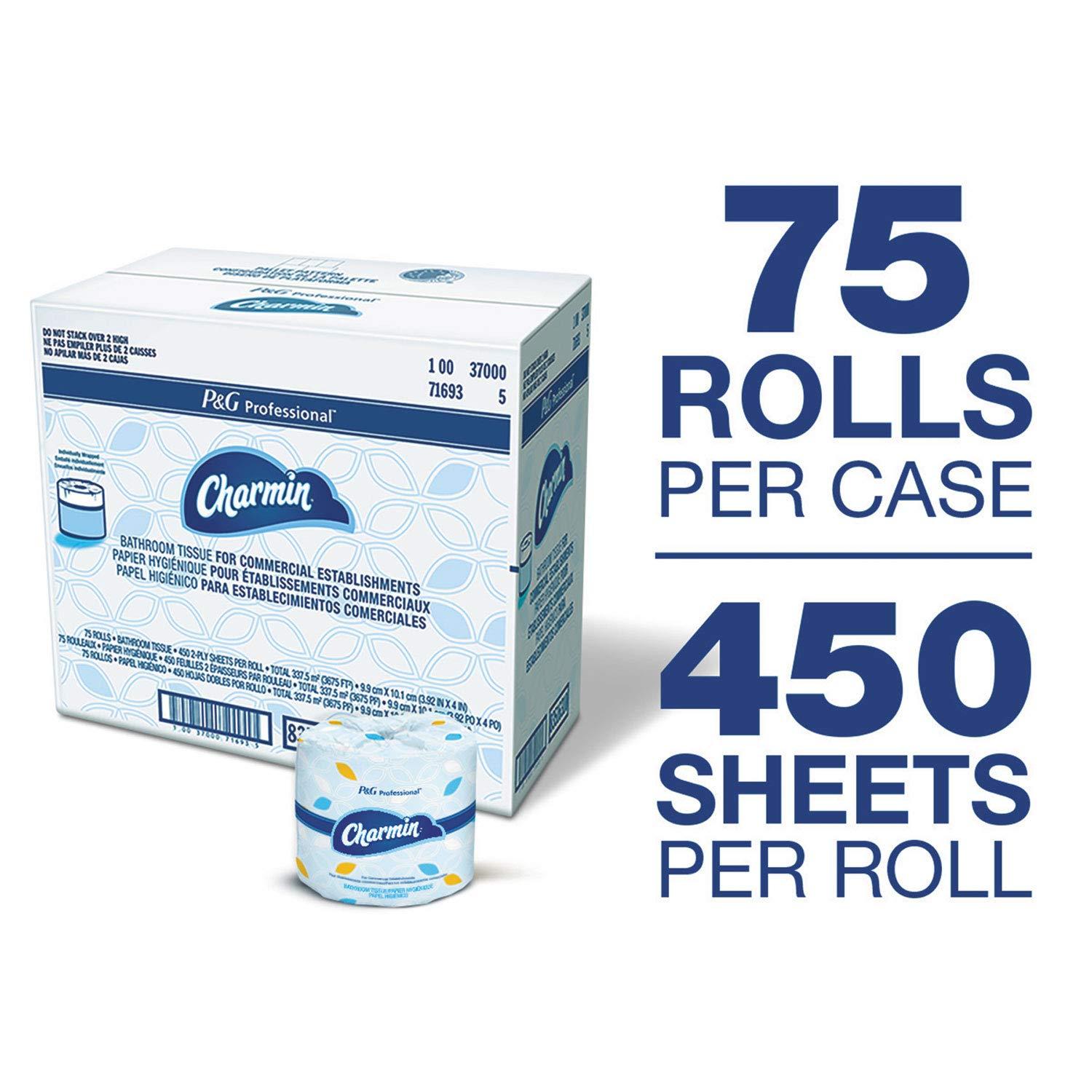 Charmin Commercial Bathroom Tissue, Septic Safe, Individually Wrapped, 2-Ply, White, 450 Sheets/roll, 75 Rolls/carton - Image 6