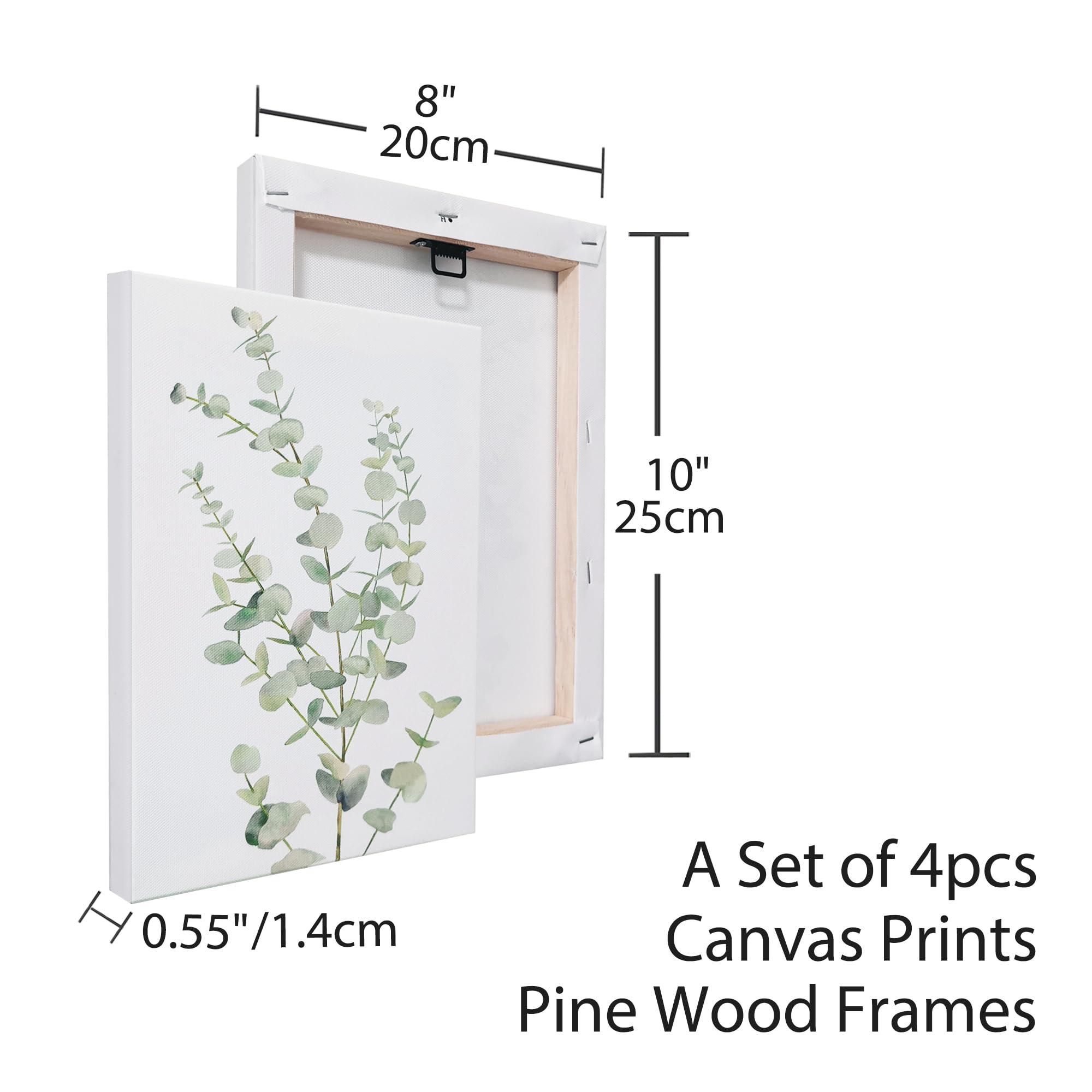 Erctoo Botanical Plant Canvas Wall Art, Framed Boho Wall Decor for Bathroom, Minimalist Aesthetic Bedroom Wall Art, Sage Green Eucalyptus Leaf Prints for Office, Set of 4PCS, 8”X10” - Image 3
