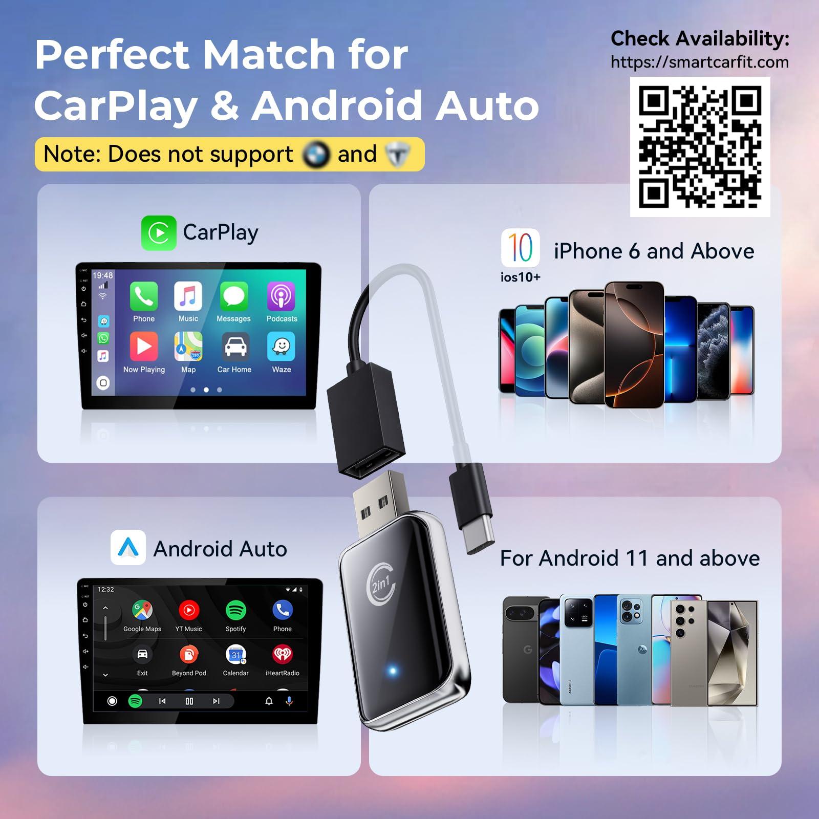 Wireless Carplay Adapter for iPhone, Convert Wired Carplay to Wireless, 2 in 1 Plug and Play Android Auto and Carplay Adapter for iOS 10 Android 11 and Above, Cars with Built-in Carplay (Silver) - Image 5
