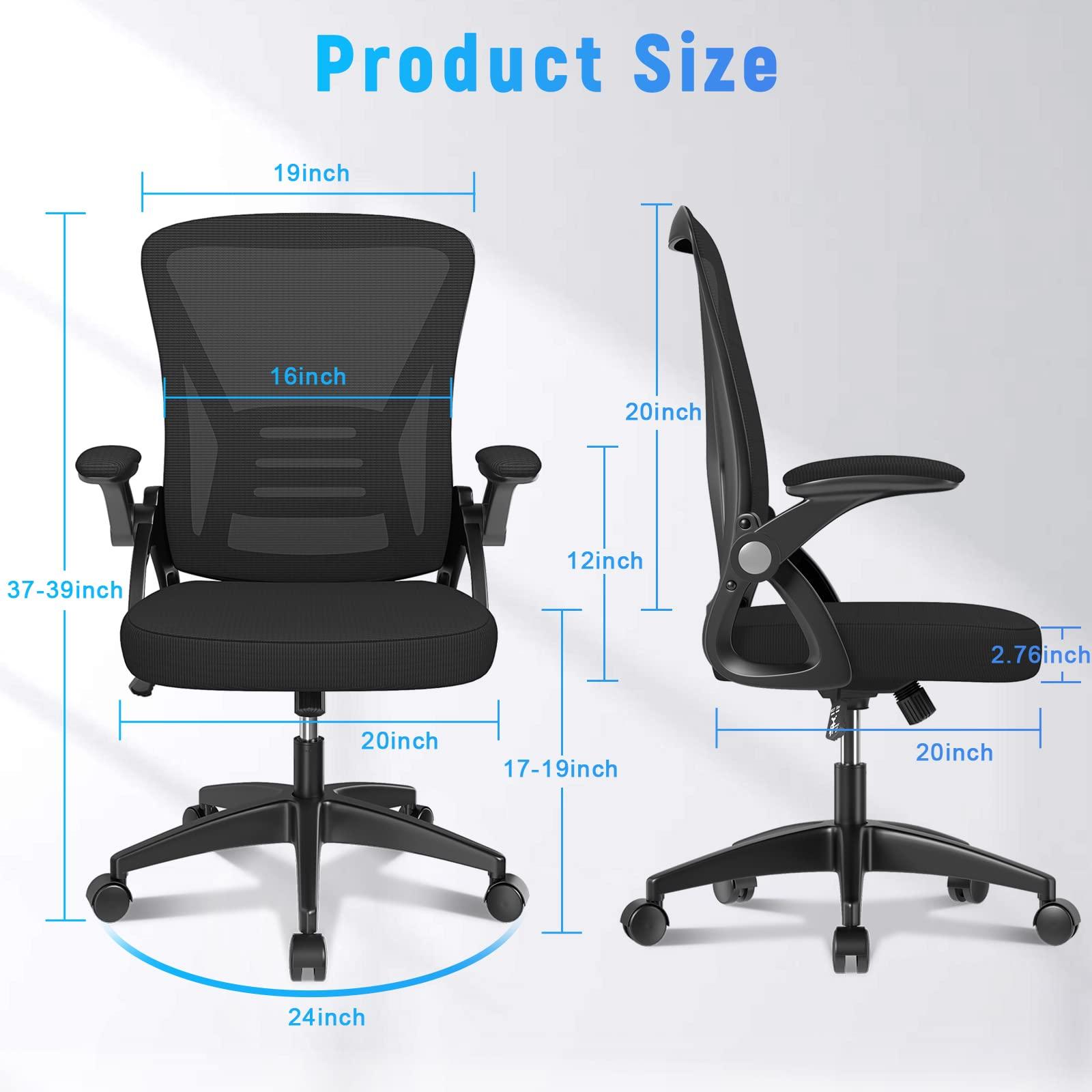 naspaluro Ergonomic Office Chair, Mid Back Desk Chairs with Adjustable Height, Swivel Chair with Flip-Up Arms and Lumbar Support, Breathable Mesh Computer Chair for Home/Study/Working, Dark Black - Image 3