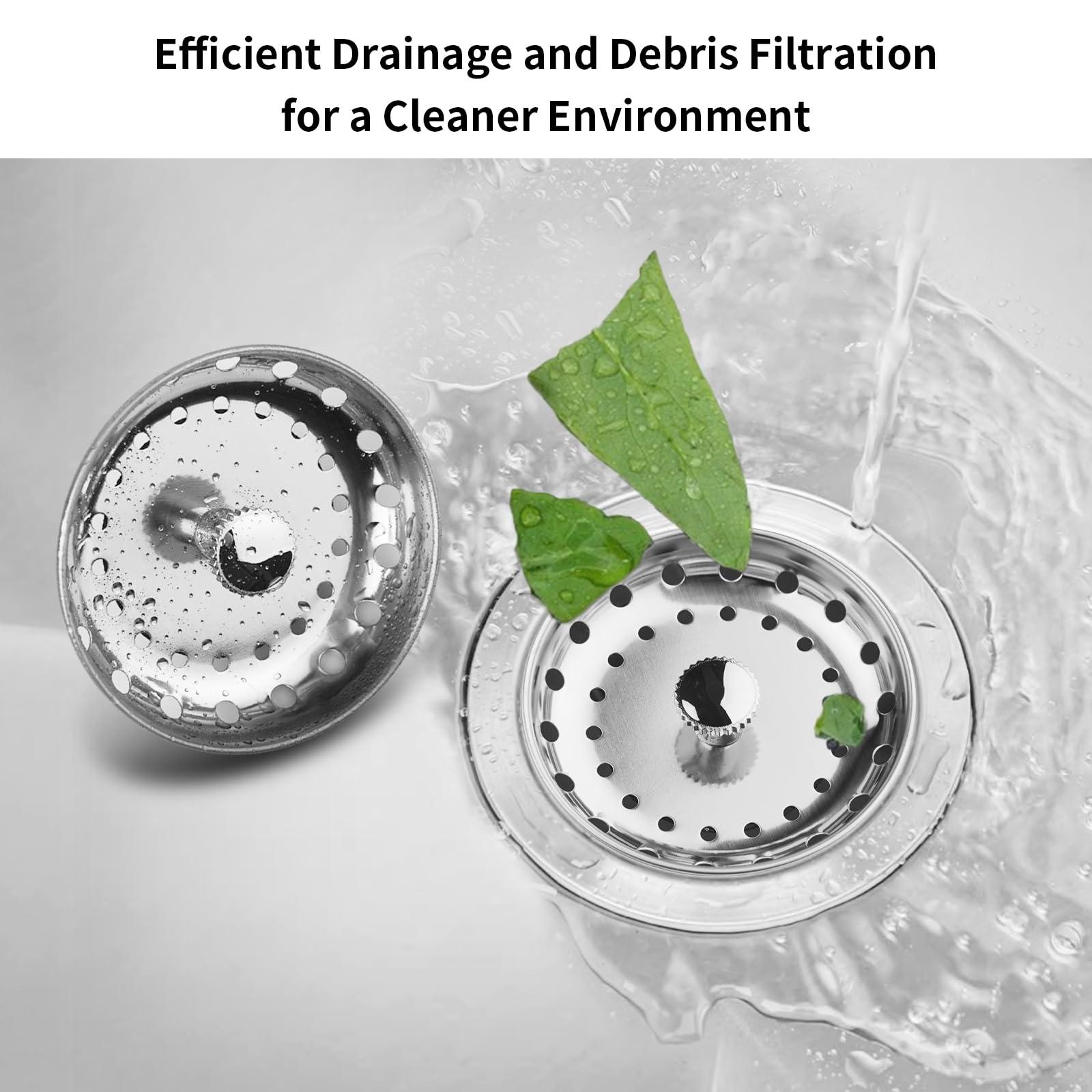 Fri4free 2PCS Kitchen Sink Drain Strainer & Stopper Combo for Standard 3-1/2 Inch Drain, Stainless Steel Strainer Basket with Rubber Stopper Bottom, Kitchen Sink Plug Cover Catcher - Image 5