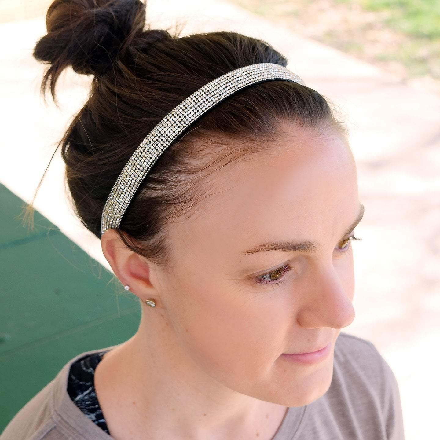 Sweaty Bands Womens Girls Headband - Non-Slip, Velvet-Lined Sparkle Hairband - Bling It Girl's Best Friend Silver 5/8-Inch - Image 3