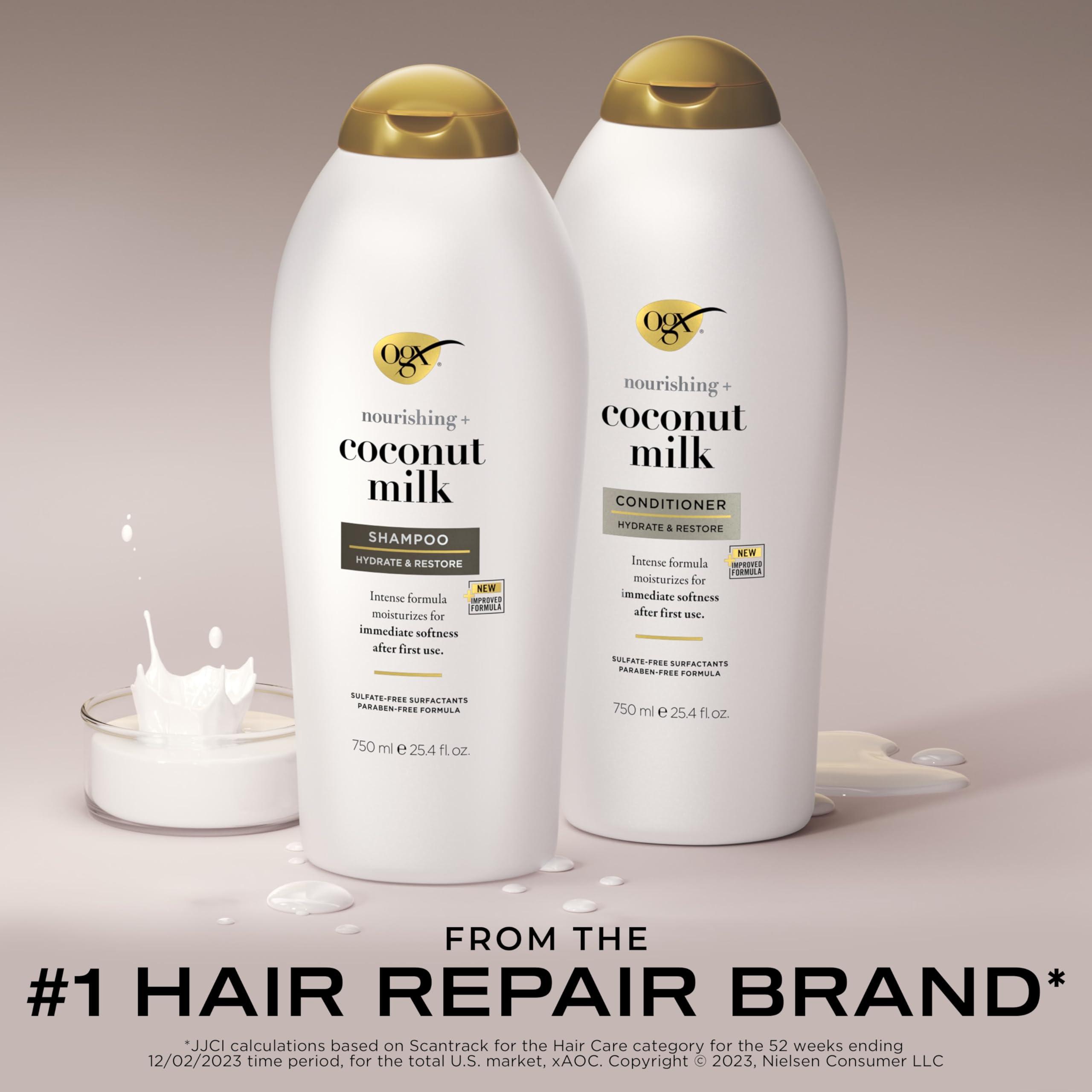 OGX Shampoo and Conditioner Set, Nourishing + Coconut Milk, Sulfate Free Shampoo and Conditioner for Moisturizing & Strengthening Hair Care, 25.4 FL OZ, 2 Pack - Image 2