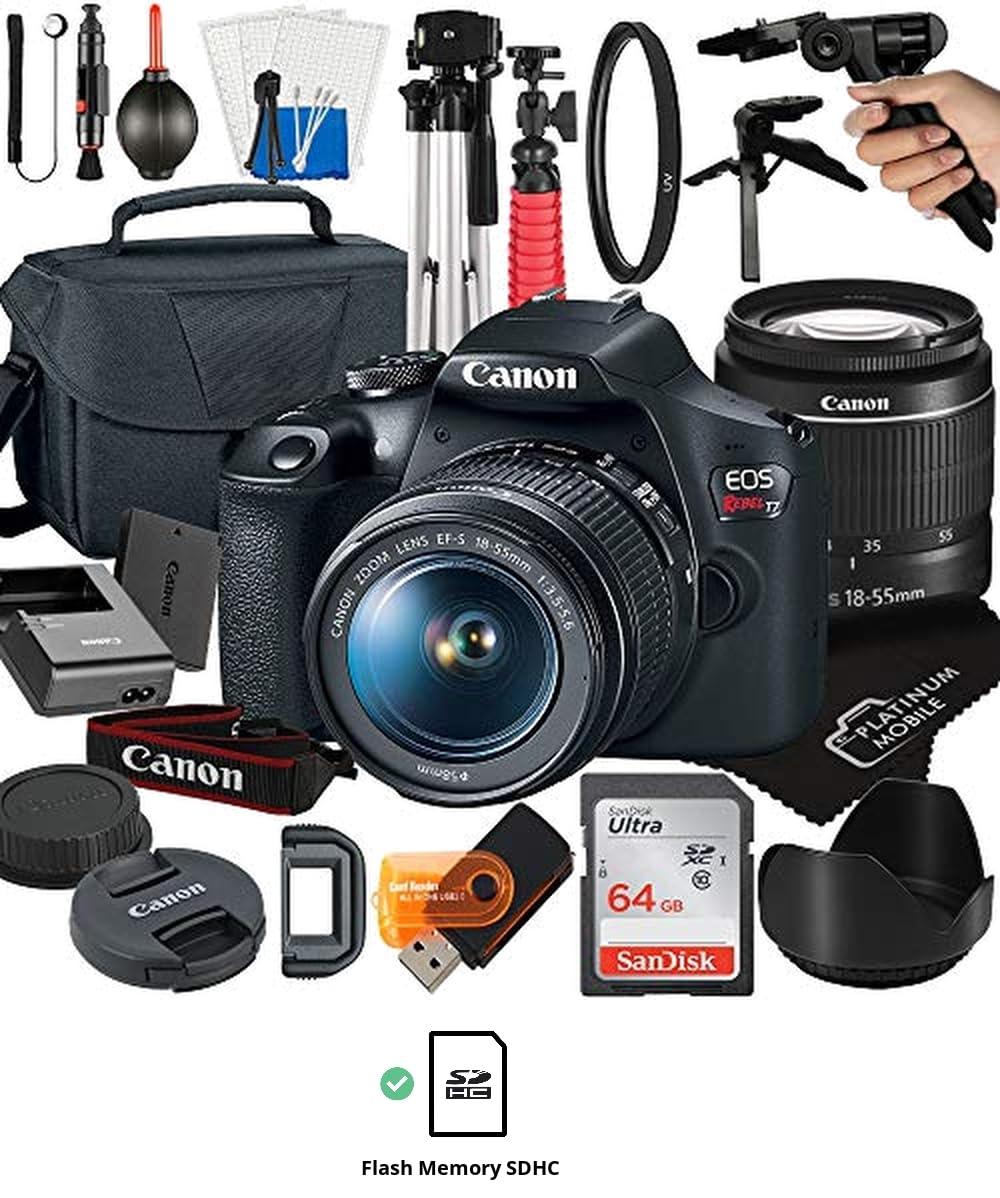 Canon EOS Rebel T7 DSLR Camera with 18-55mm Zoom Lens + Platinum Mobile Accessory Bundle Package Includes: SanDisk 64GB Card, Tripod, Case, Pistol Grip and More (21pc Bundle) (Renewed) - Image 3