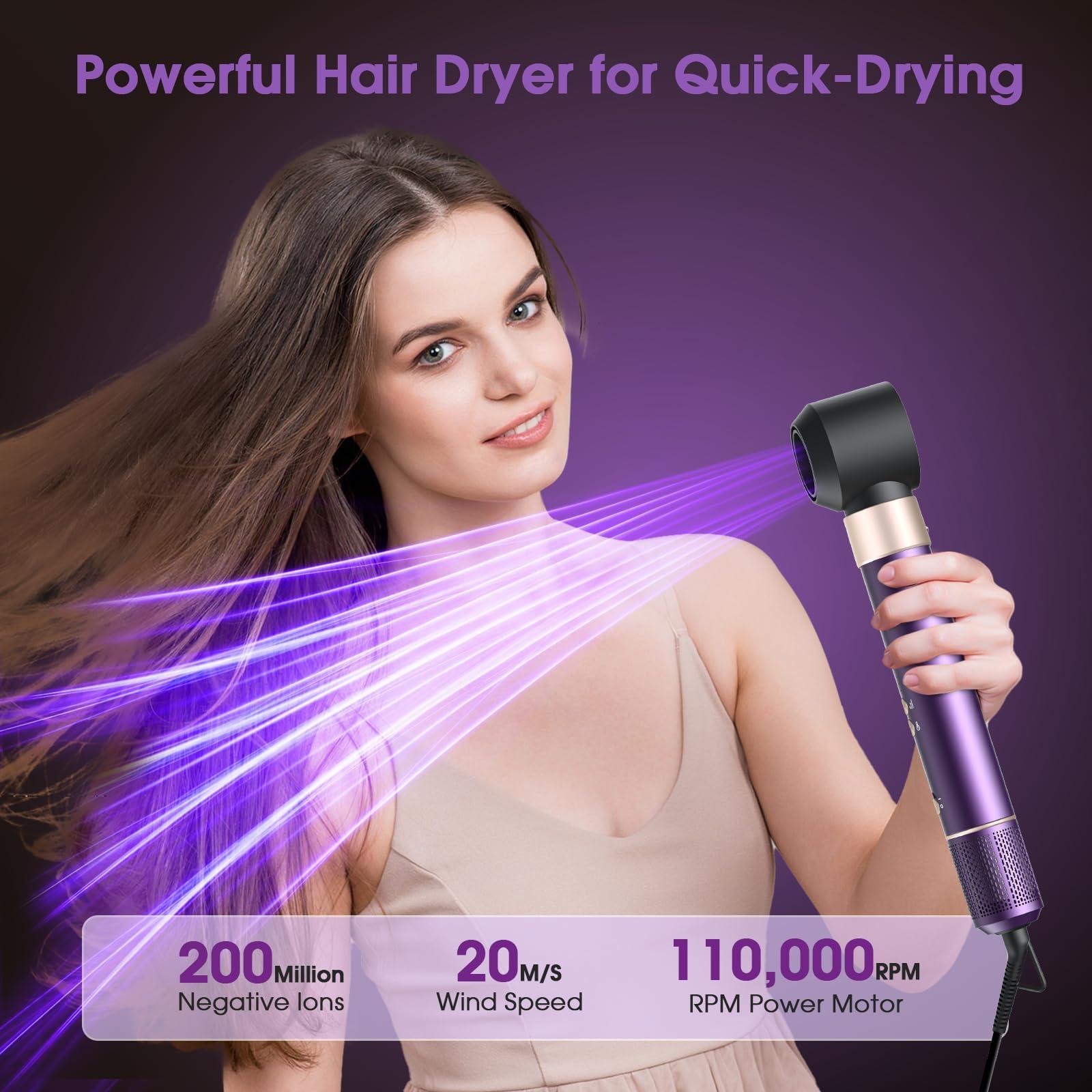 Vincofy 7 in 1 Hair Dryer Blow Dryer Brush Hot Hair Styler, Hair Straightener Brush, Negative Ion, Voluming, Suitable for All Types, 110,000 RPM, Purple, Fast Drying, Straightening, Curling - Image 5