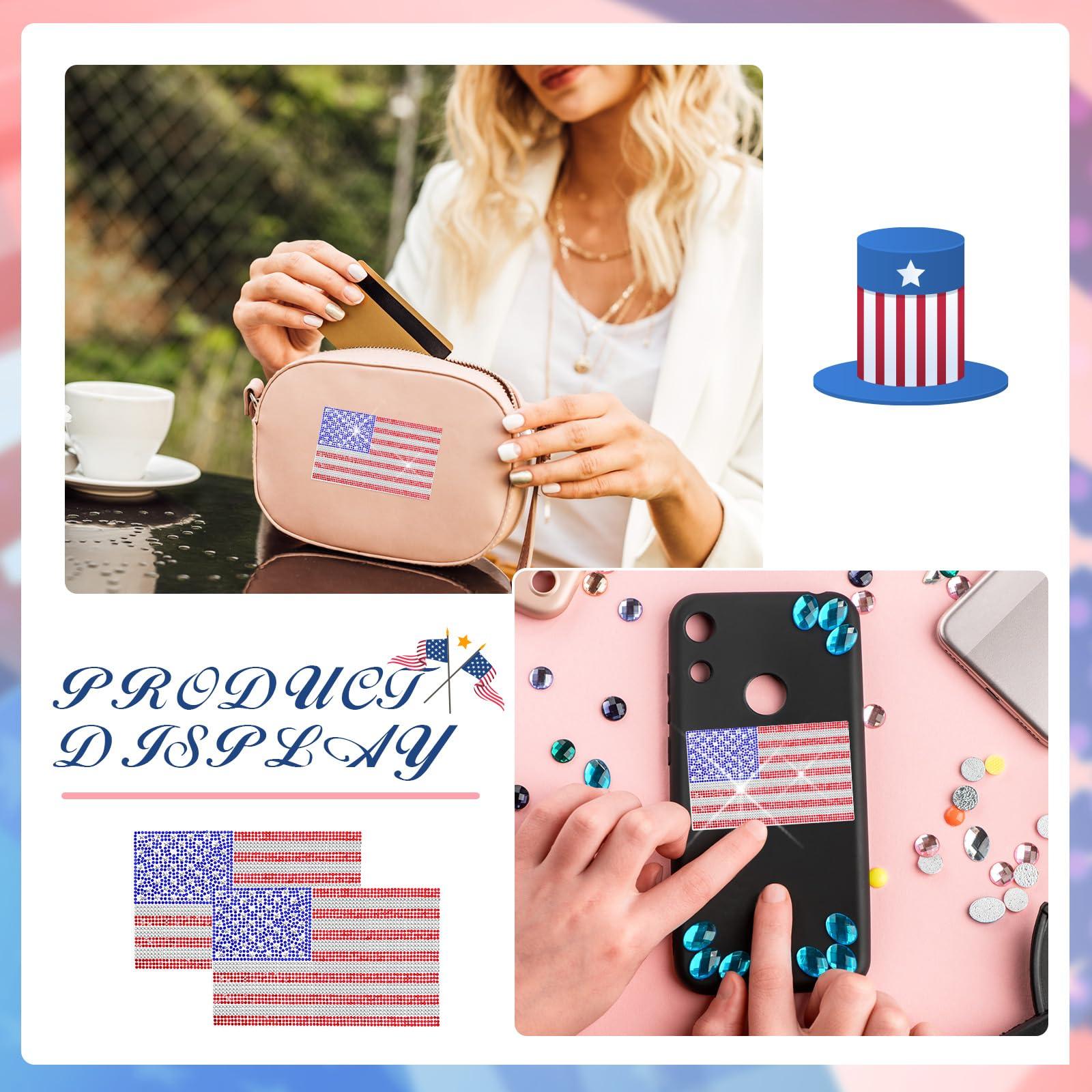 Frienda 2 Pack American Flag Crystal Car Decorative Stickers Sparkling Crystal Rhinestone Car Bling Decals Bumper Window Laptop Trunk Rhinestone Stickers, Decorate Shiny Interior Accessories - Image 7