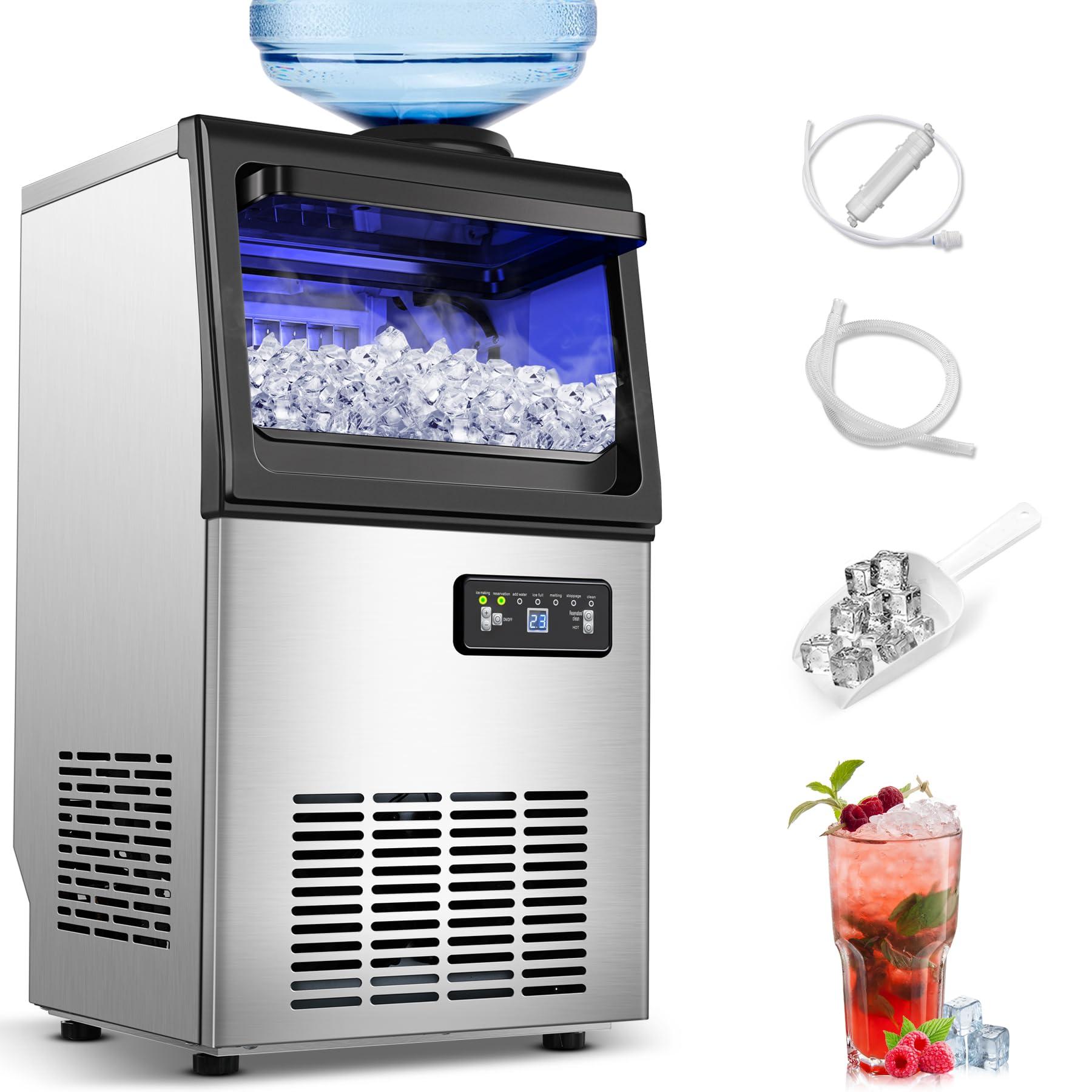 Commercial Ice Maker Machine 110LBS/24H, Undercounter or Freestanding Ice Machine with 22LBS Storage Bin, Stainless Steel Self-Cleaning for Home, Bar, Restaurant, Coffee Shop