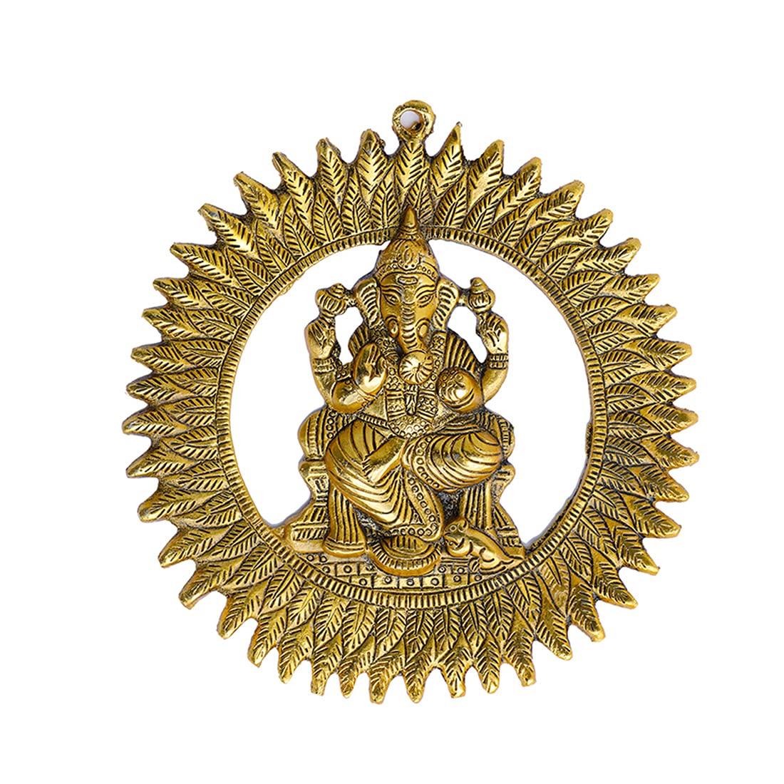 Aditri Creation Ganesha Wall Hanging Metal Ganesh Statue Round Sculpture Idol Indian Traditional Wall Hanging Décor Antique Ganpati Statue for Entrance Temple décor Puja Home Decorations (8")