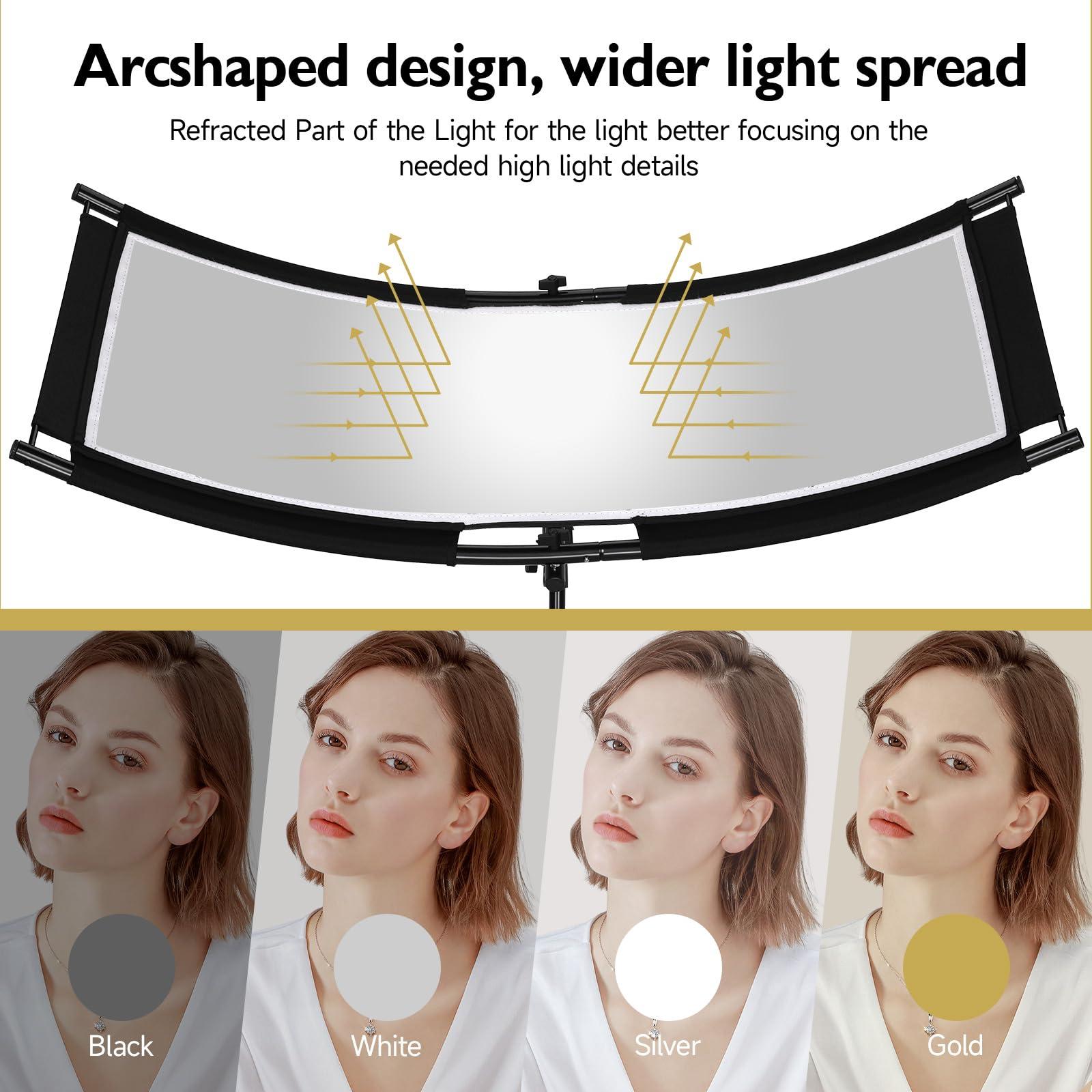 Clamshell Light Reflector/Diffuser with Carrying Case,40"X20" (4 Color in 1) Arclight Curved Eyelighter Lighting Diffuser for Photography Portrait Studio Video Shooting,Black/White/Gold/Silver - Image 5