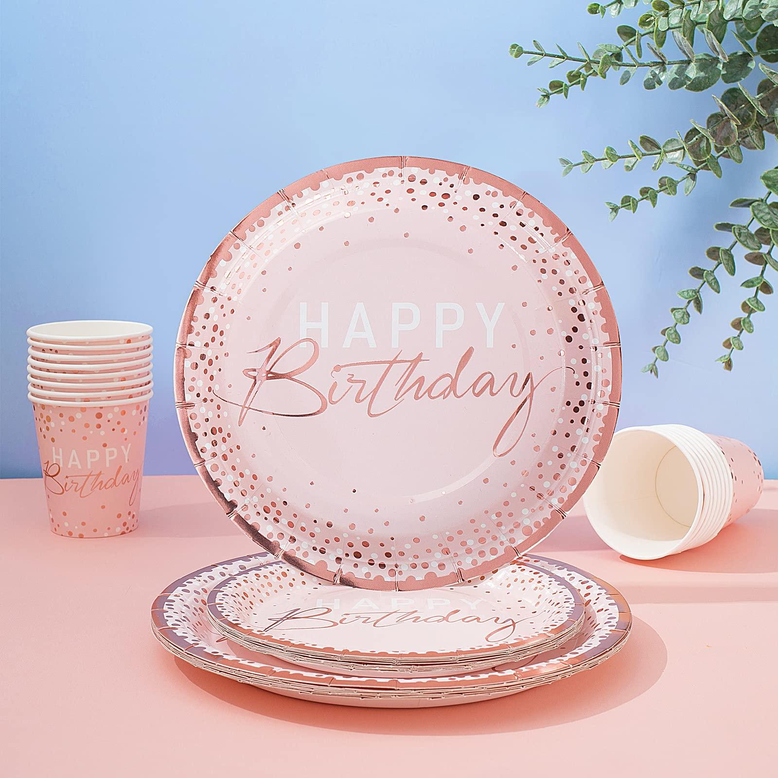 175PCS Happy Birthday Plates and Napkins Party Supplies, Paper Pink and Rose Gold Plastic Forks Knives Spoons Serve 25 Guests for Girl Women - Image 5