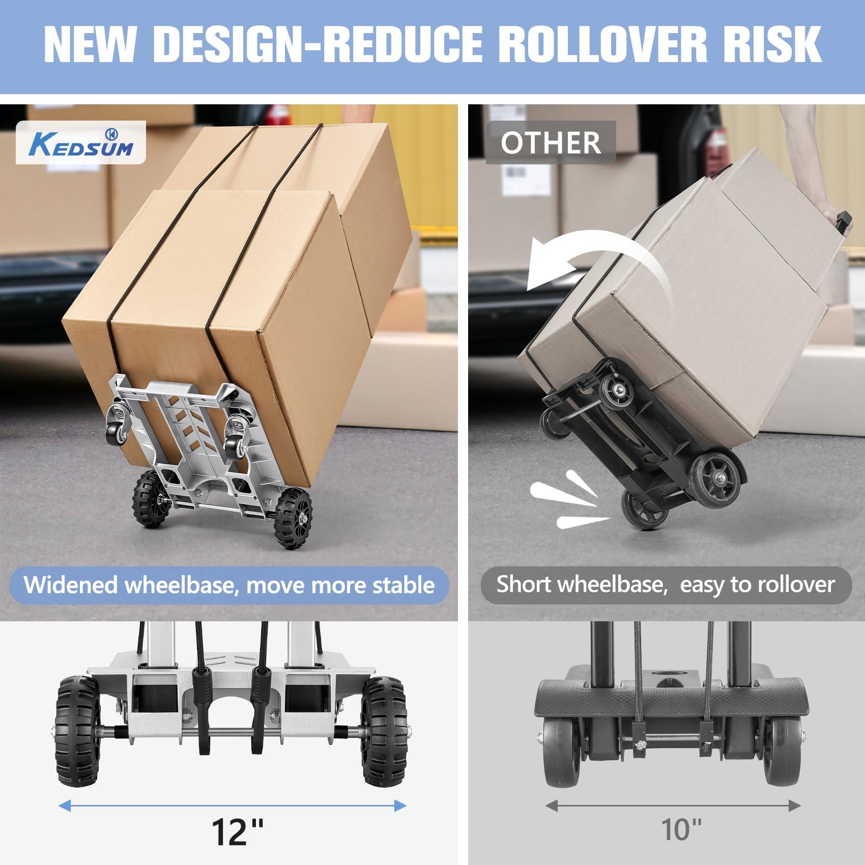 KEDSUM 270LBS Utility Luggage Cart with 4 Wheels, 100% Aluminum Dolly Cart, Folding Hand Truck with Advanced Tank Wheels, Portable Dolly for Luggage, Travel, Shopping, Office Use - Image 3