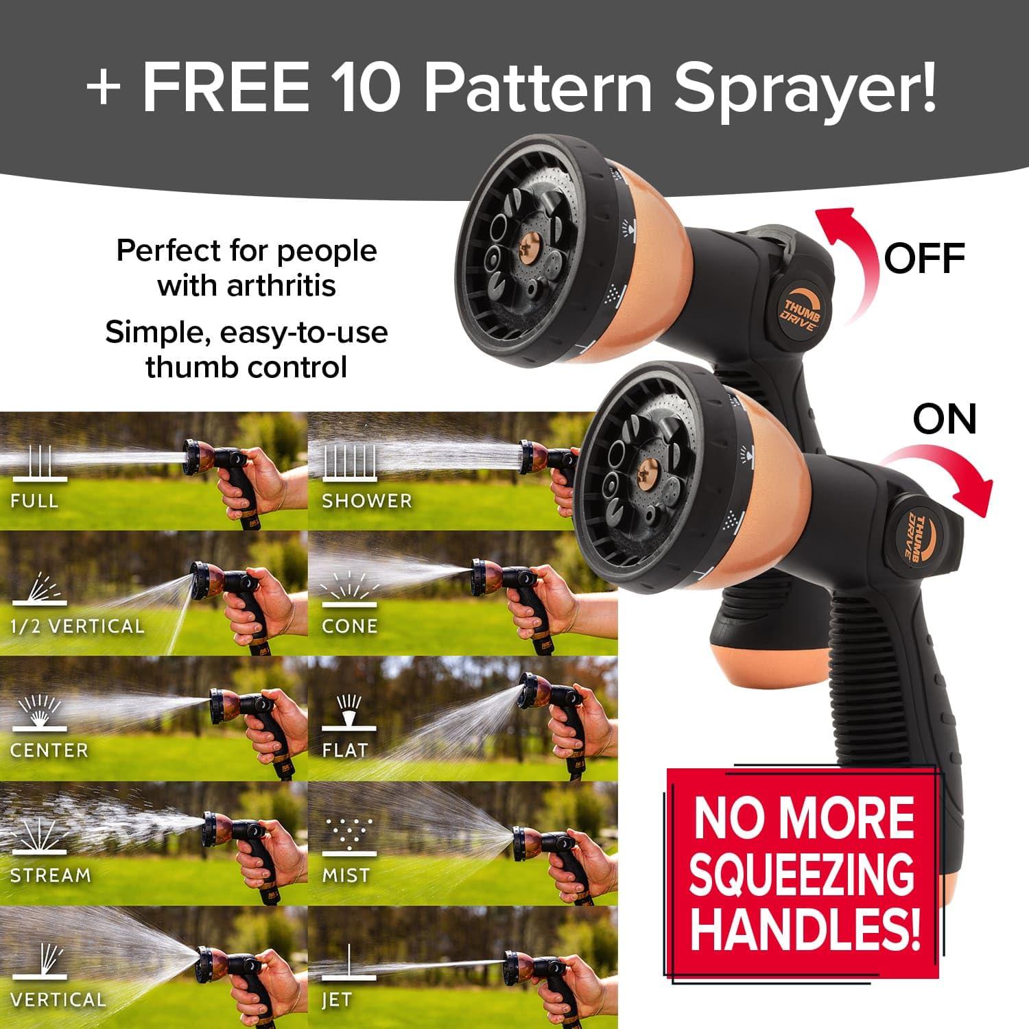 Pocket Hose Copper Bullet Expandable Garden Hose 25 FT w/10 Pattern Thumb Spray Nozzle AS-SEEN-ON-TV 650psi 3/4 in Patented Lead-Free Ultra-Lightweight Solid Copper Anodized Aluminum Fittings No-Kink - Image 9