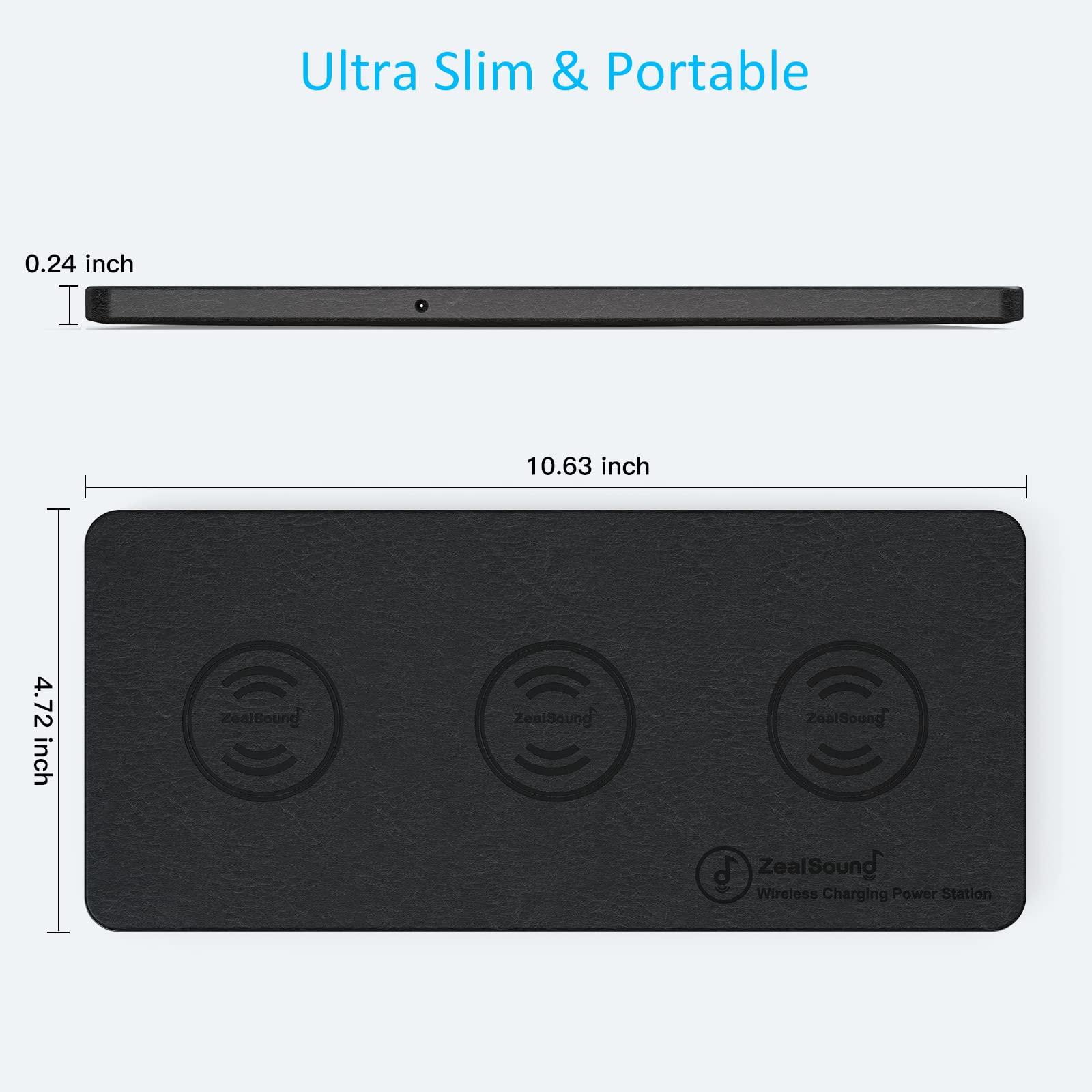 Wireless Charging Pad, ZealSound Ultra-Slim Triple Charger Station for Multiple 3 Devices & New Airpods Ultra Slim PU Leather Wireless Charging Mat W/AC Adapter for Smartphone Phone (Black) - Image 6