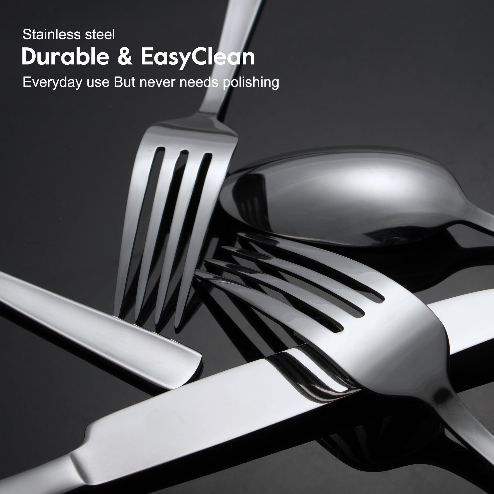 45-Piece Silverware Set Flatware Cutlery Set Service for 8, Durable Stainless Steel Tableware in Ergonomic Design Size and Weight, Kitchen Utensil Sets with Steak Knives, Rust-proof, Dishwasher Safe - Image 4