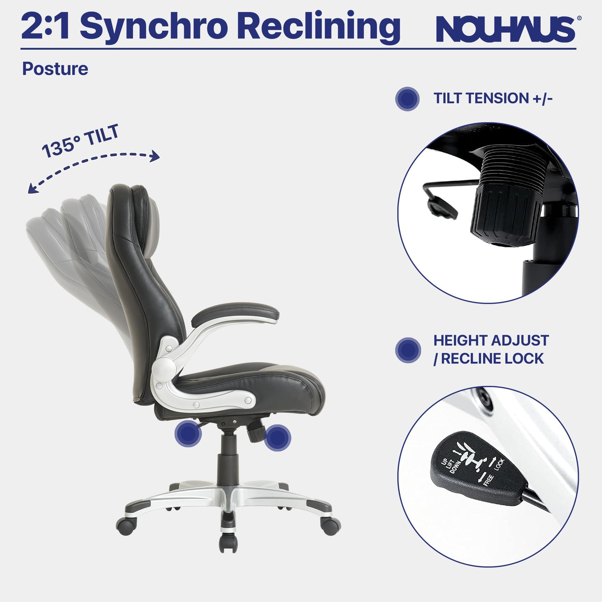 Nouhaus +Posture Ergonomic PU Leather Office Chair. Click5 Lumbar Support with FlipAdjust Armrests. Modern Executive Chair and Computer Desk Chair (Black) - Image 7