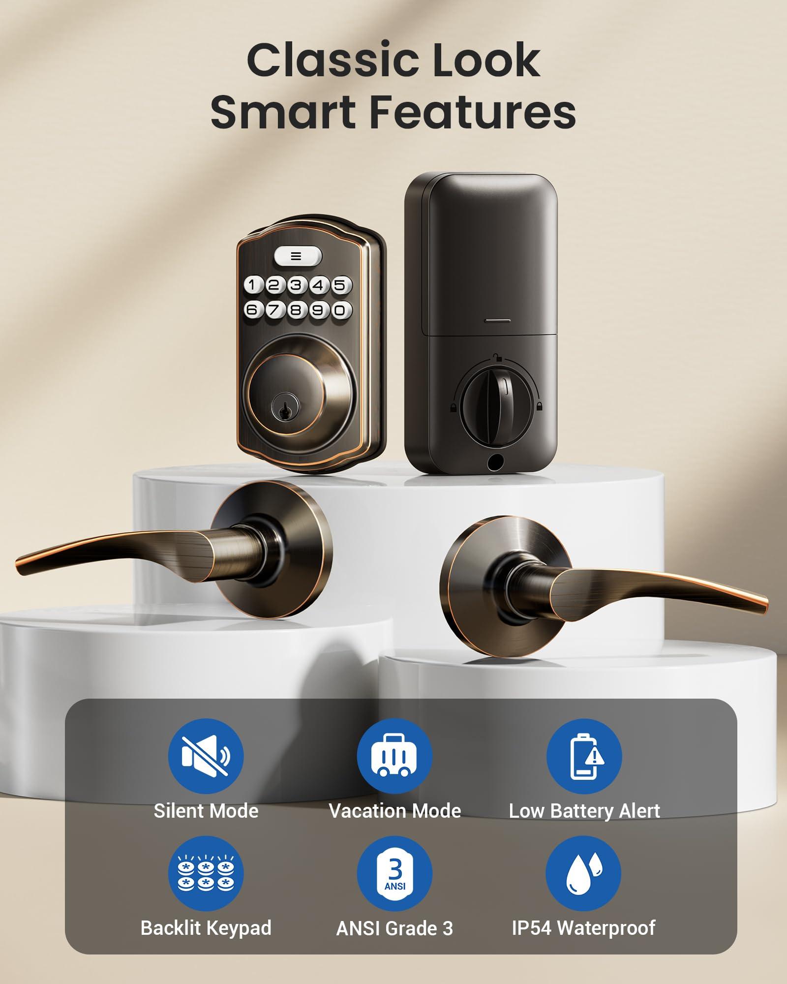 Veise Keyless Entry Door Lock with 2 Lever Handles - Electronic Keypad Deadbolt, Easy Installation Digital Smart Front Door Lock Set, Oil Rubbed Bronze - Image 4