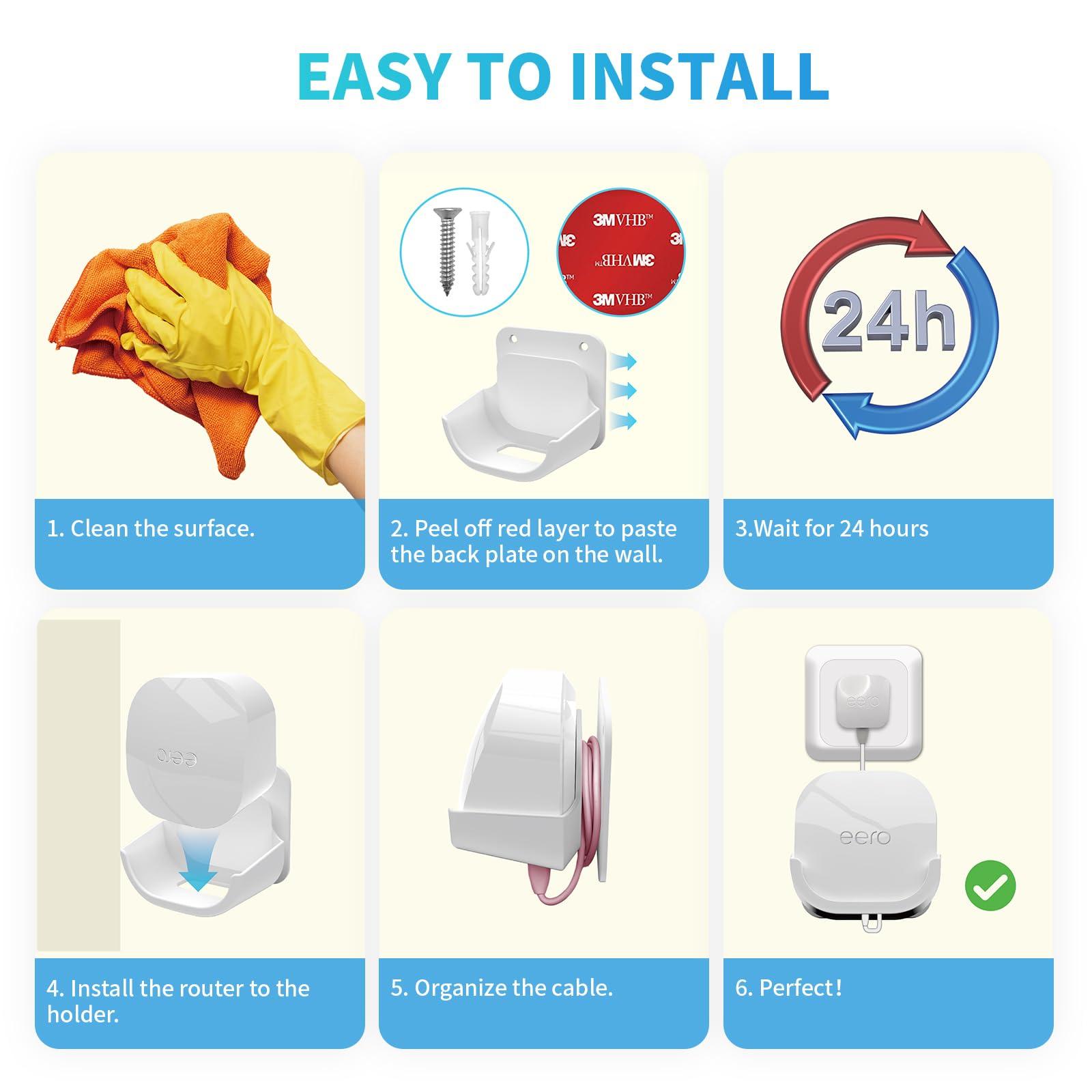 2Pack Wall Mount Holder for eero 6 Plus 6+ and eero 6 Router Mesh Wi-Fi System,Wall Mount Stand Bracket for eero 6 Plus and eero 6 tri-Band Mesh,Wall Bracket for eero 6+ Extender Router Wire Organizer - Image 6