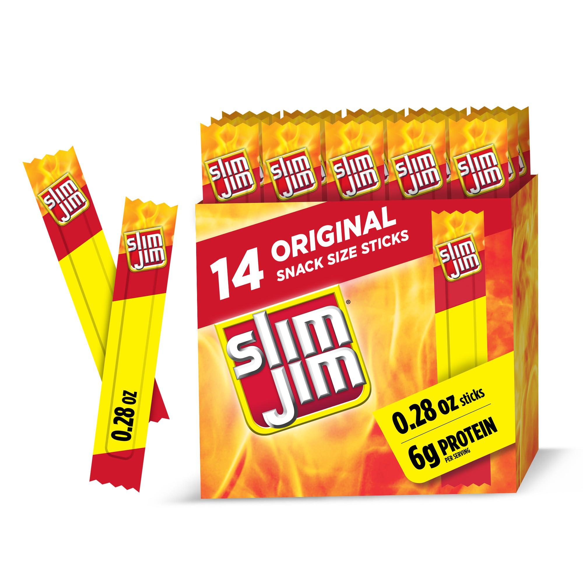 Slim Jim Smoked Meat Sticks, Original Flavor, 6g Protein Per Serving, Snack Size, Camping Snack, 0.28 oz. (14 Count)